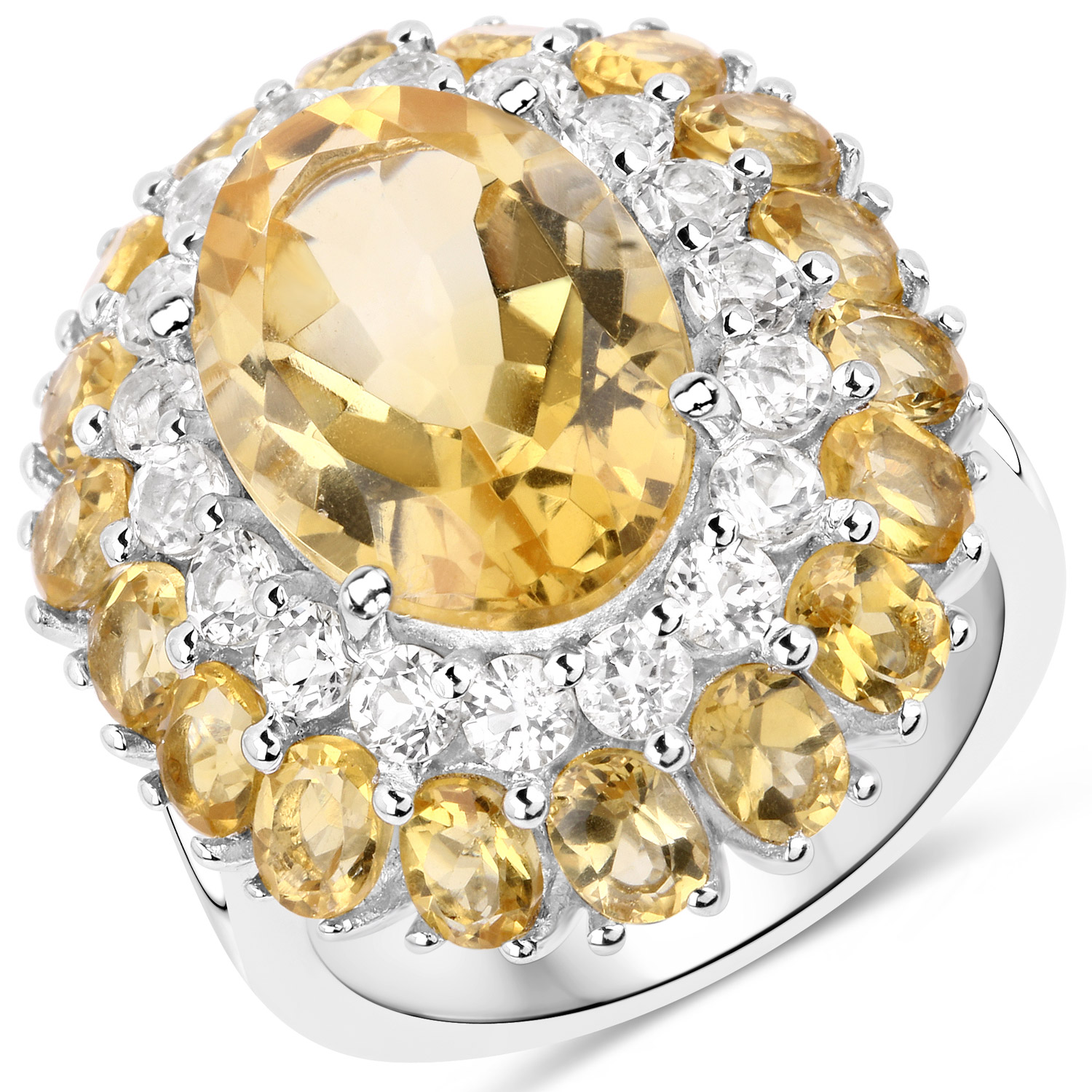 9.12 Carat Genuine Citrine and White Topaz .925 Sterling Silver Ring