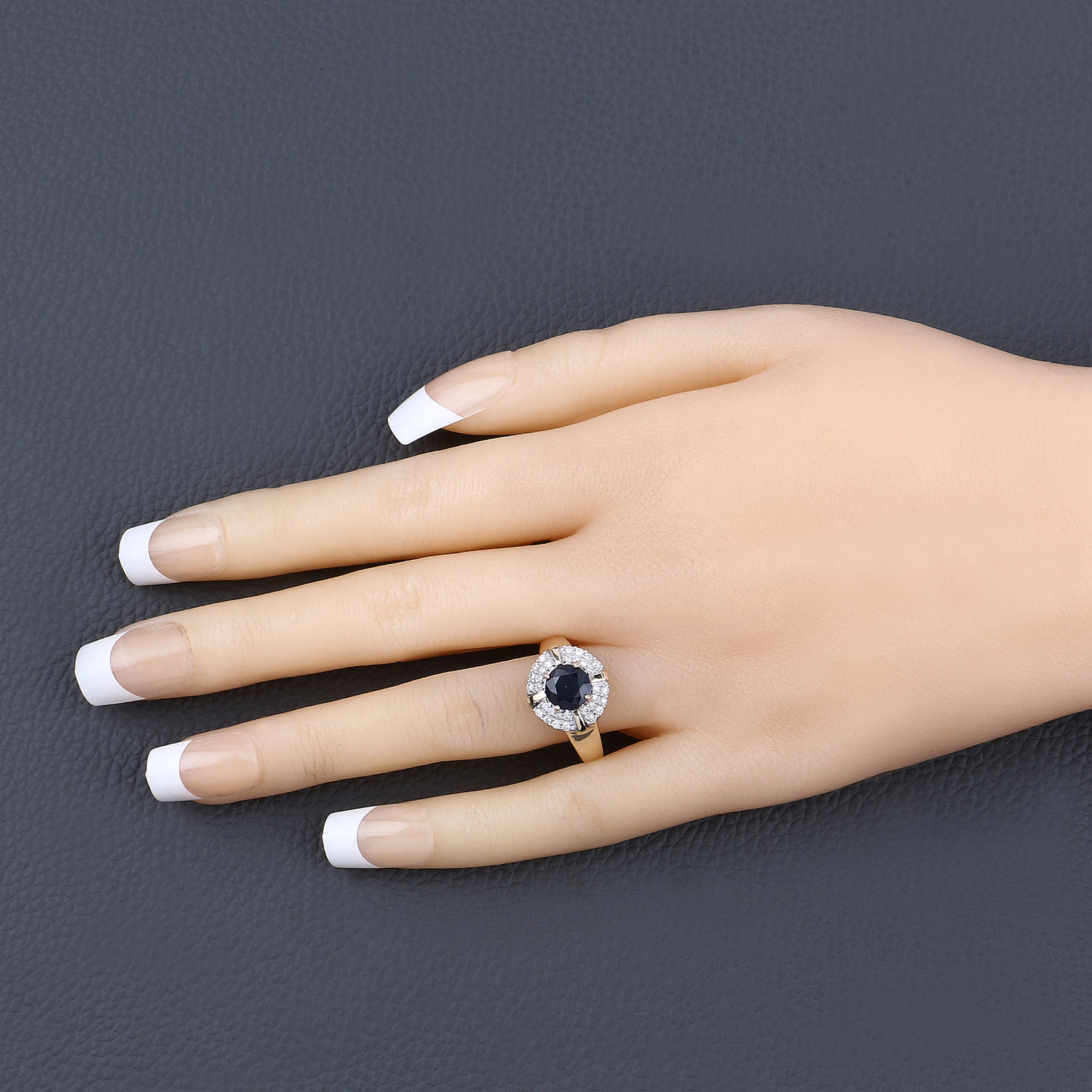 1.71 Carat Genuine Blue Sapphire and White Diamond 10K Yellow Gold Ring