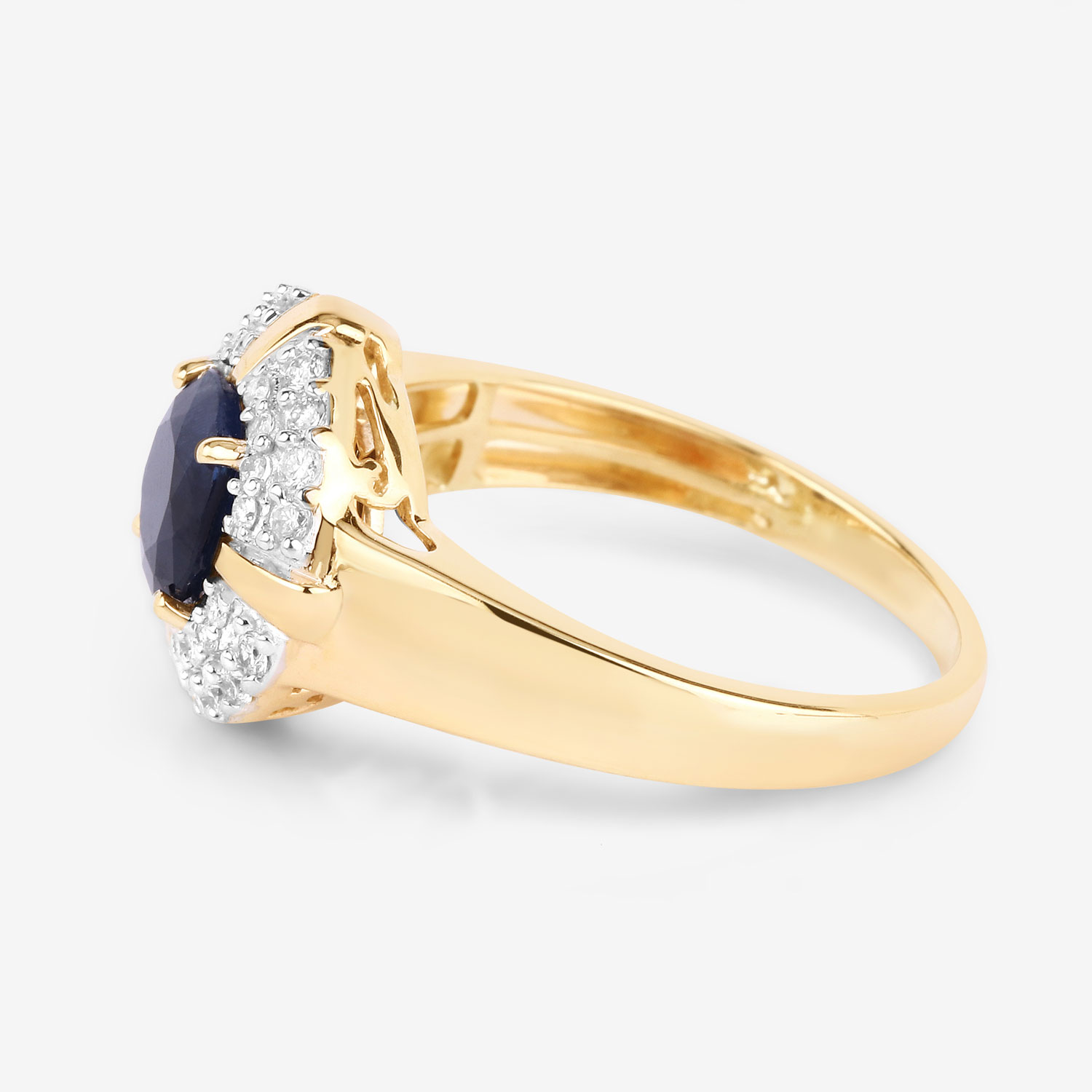 1.71 Carat Genuine Blue Sapphire and White Diamond 10K Yellow Gold Ring