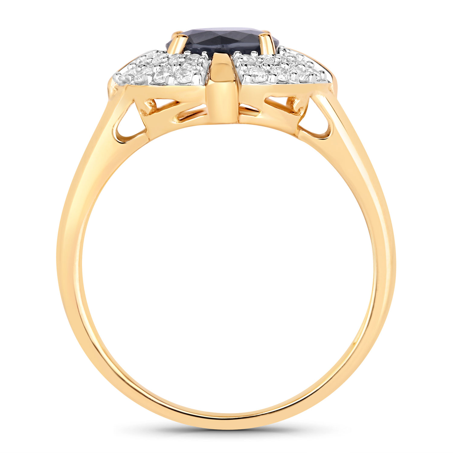 1.71 Carat Genuine Blue Sapphire and White Diamond 10K Yellow Gold Ring