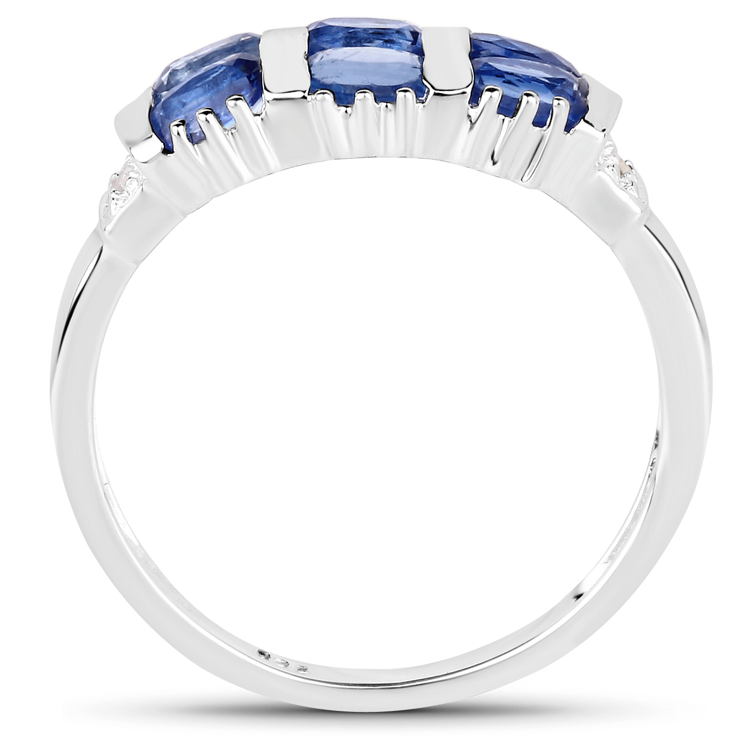 1.63 Carat Genuine Kyanite and White Diamond .925 Sterling Silver Ring