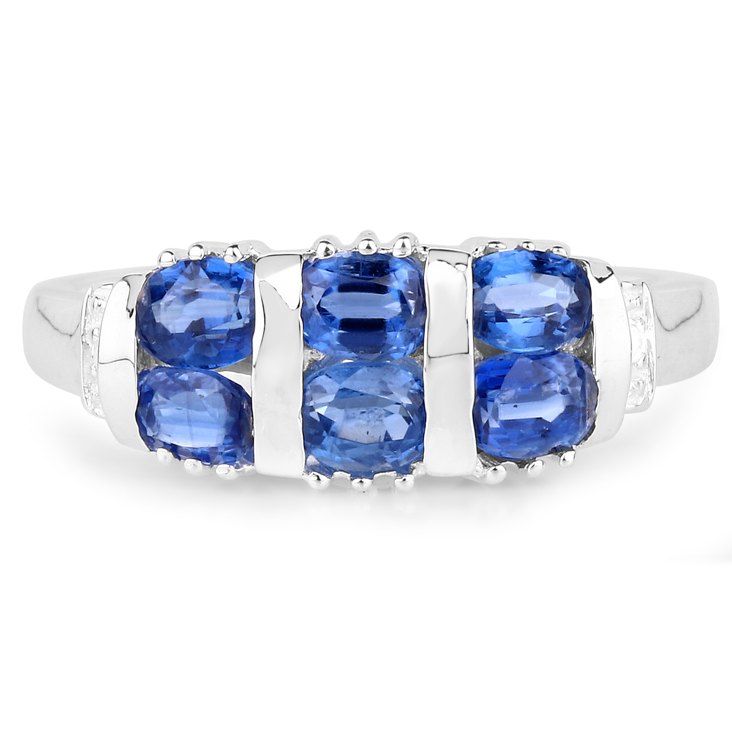 1.63 Carat Genuine Kyanite and White Diamond .925 Sterling Silver Ring