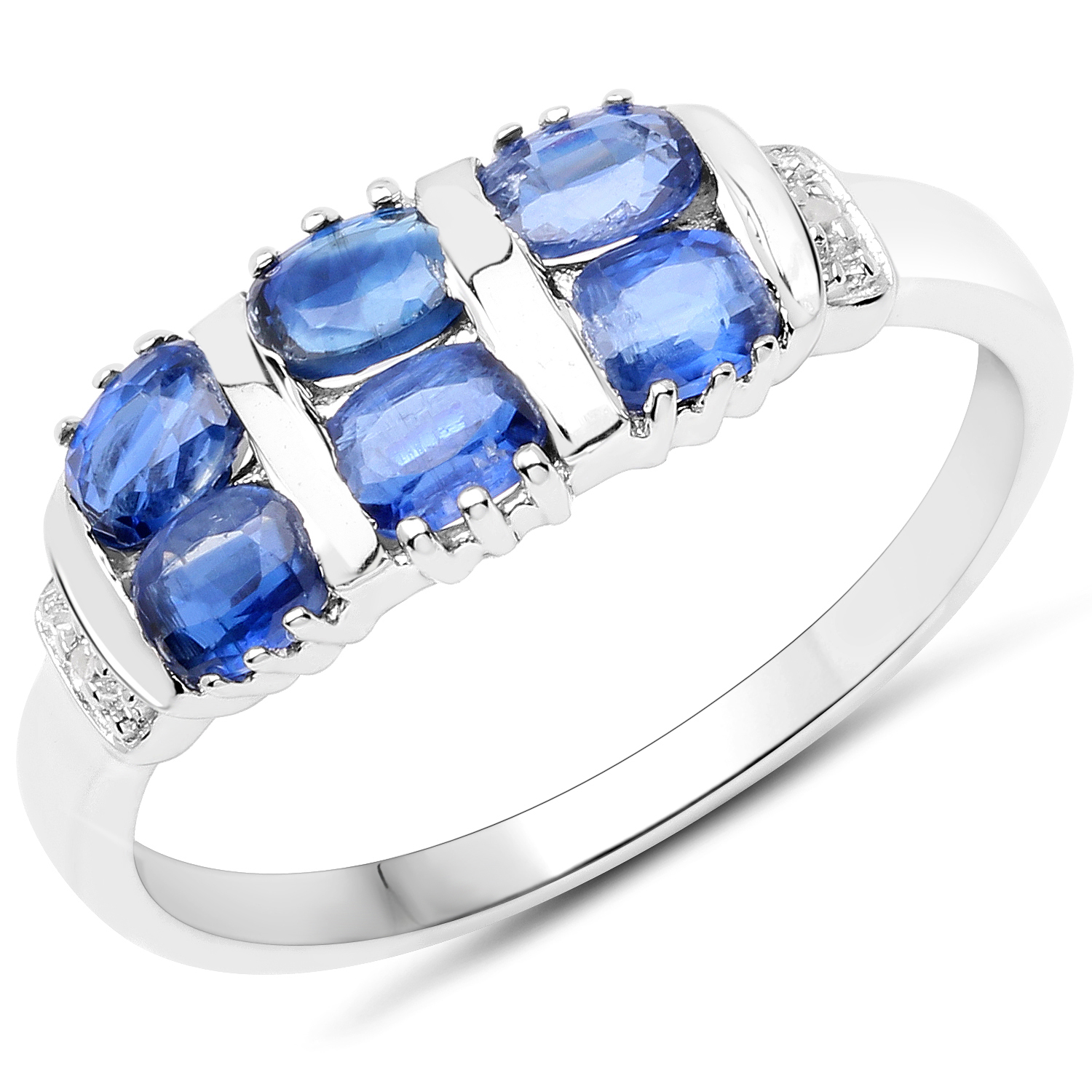 1.51 Carat Genuine Kyanite and White Diamond .925 Sterling Silver Ring