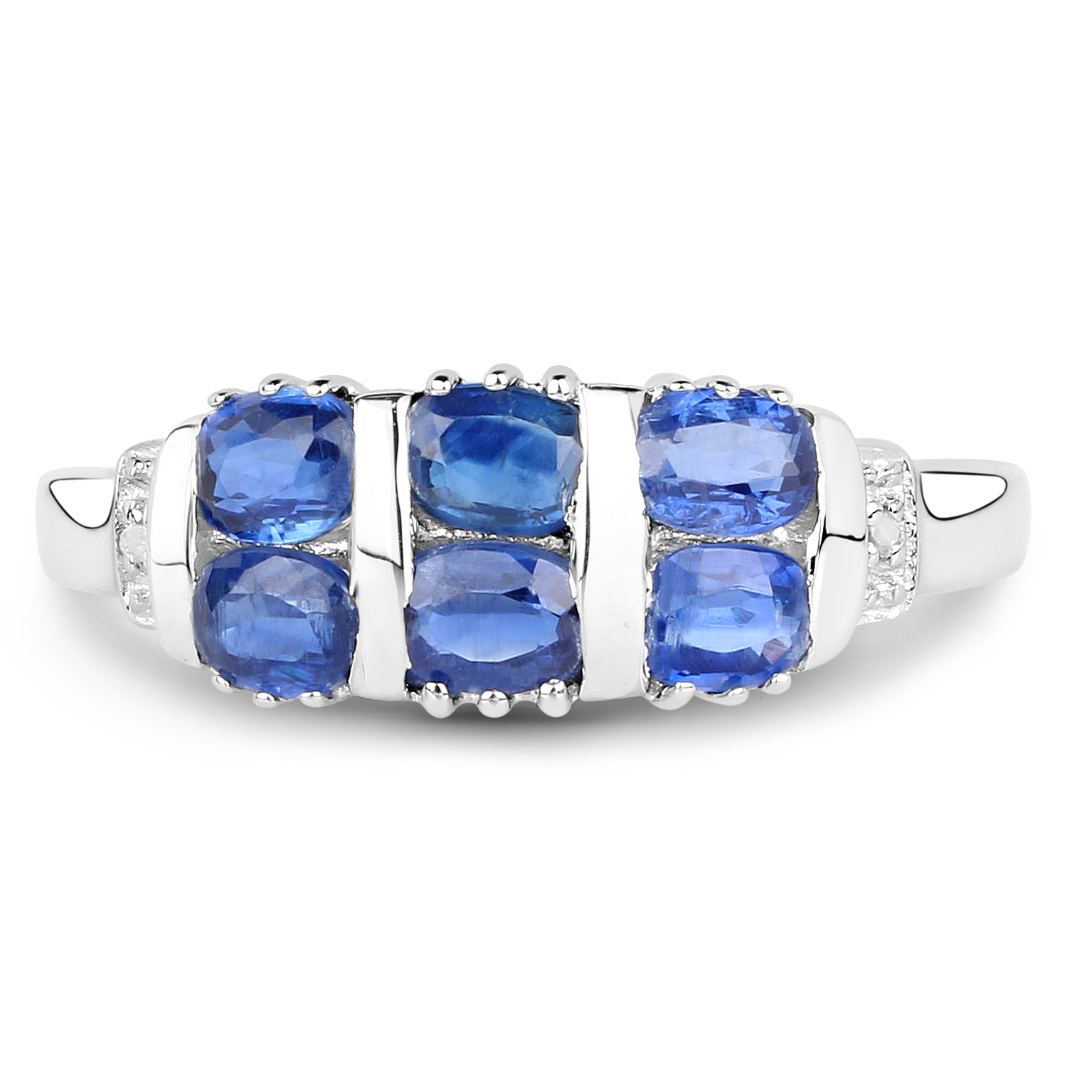 1.51 Carat Genuine Kyanite and White Diamond .925 Sterling Silver Ring