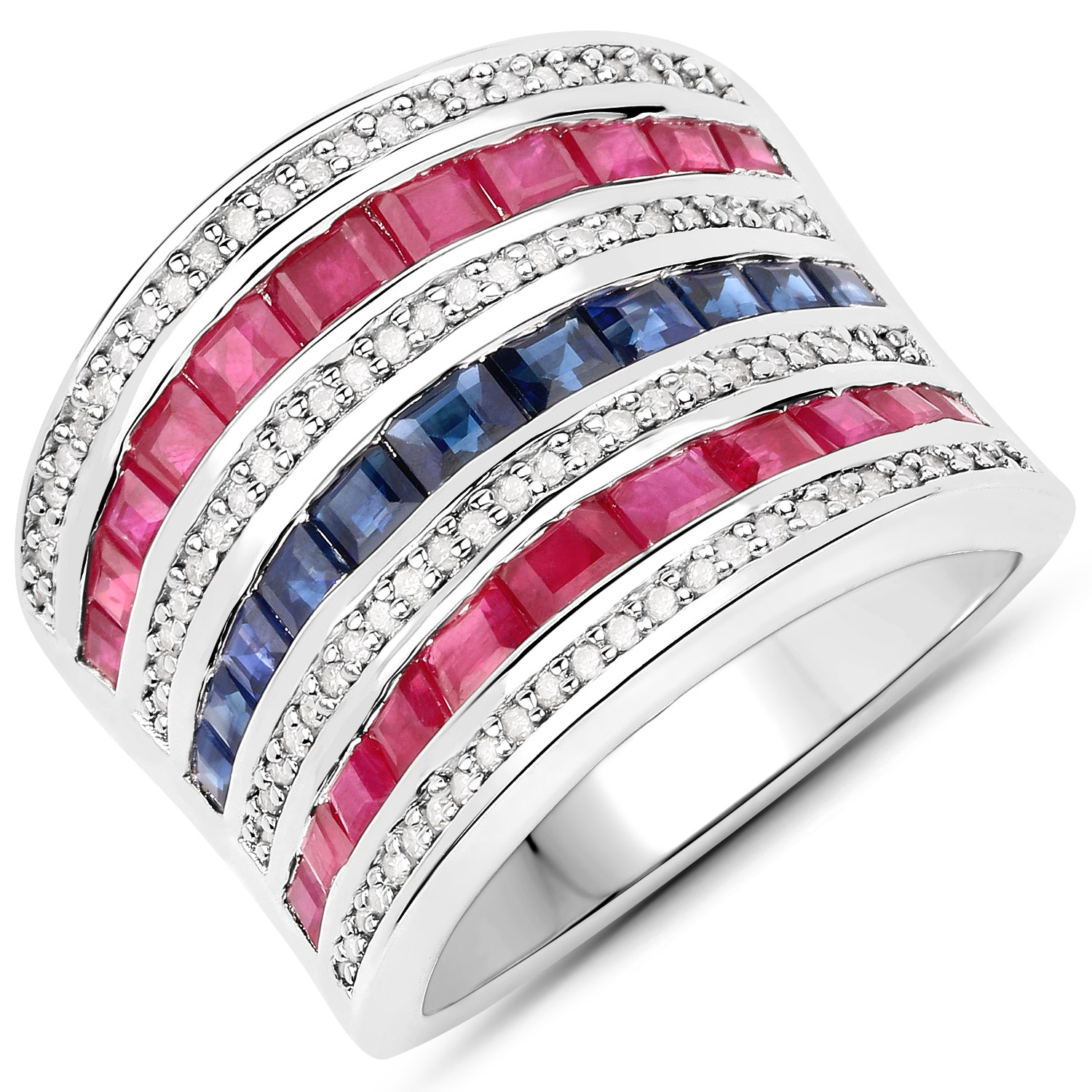 3.36 Carat Genuine Multi Stones .925 Sterling Silver Ring