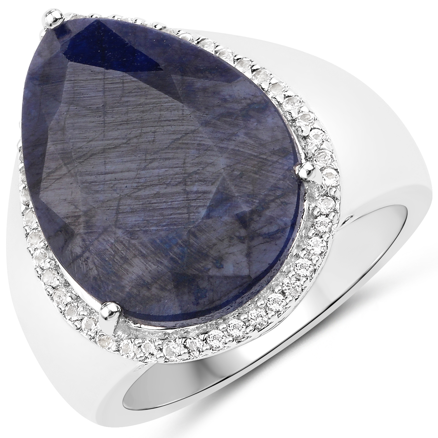 14.43 Carat Dyed Sapphire and White Topaz .925 Sterling Silver Ring