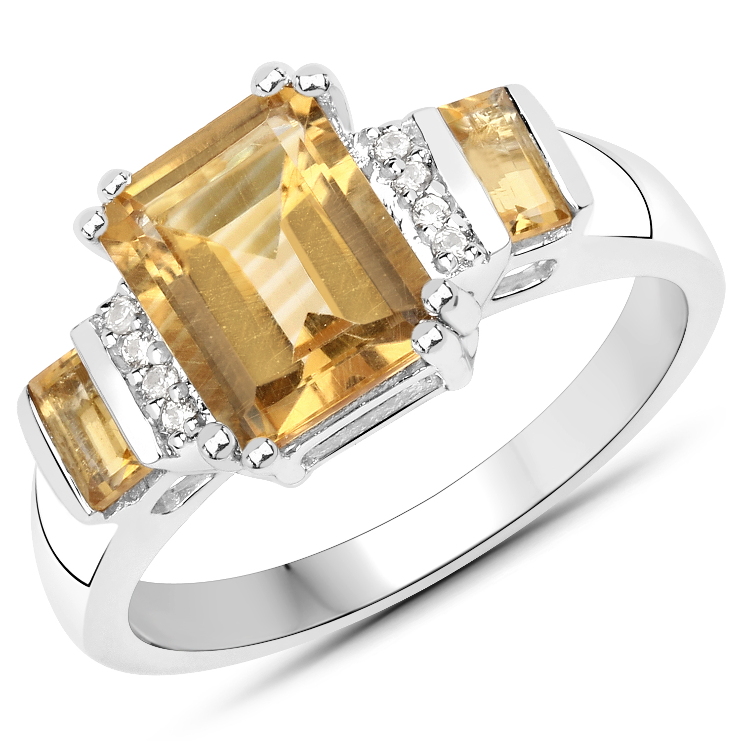 2.15 Carat Genuine Citrine and White Zircon .925 Sterling Silver Ring