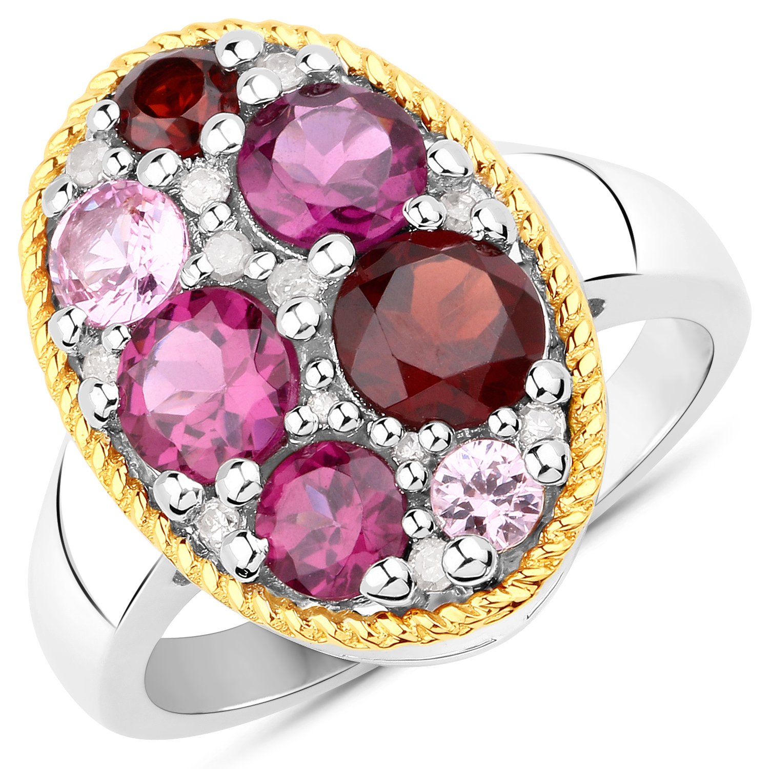 2.67 Carat Genuine Multi Stones .925 Sterling Silver with 14K Yellow Gold Ring