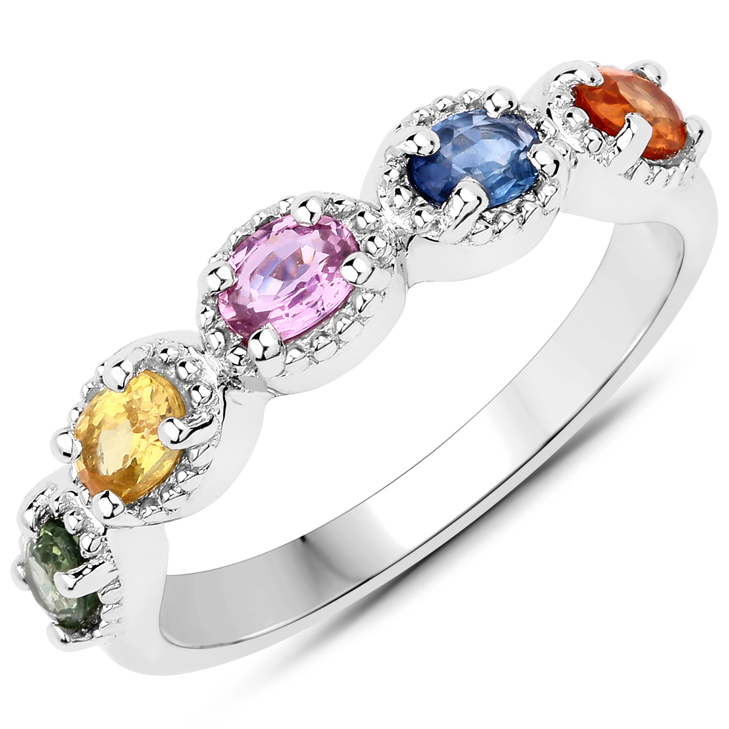 0.94 Carat Genuine Multi Stones .925 Sterling Silver Ring