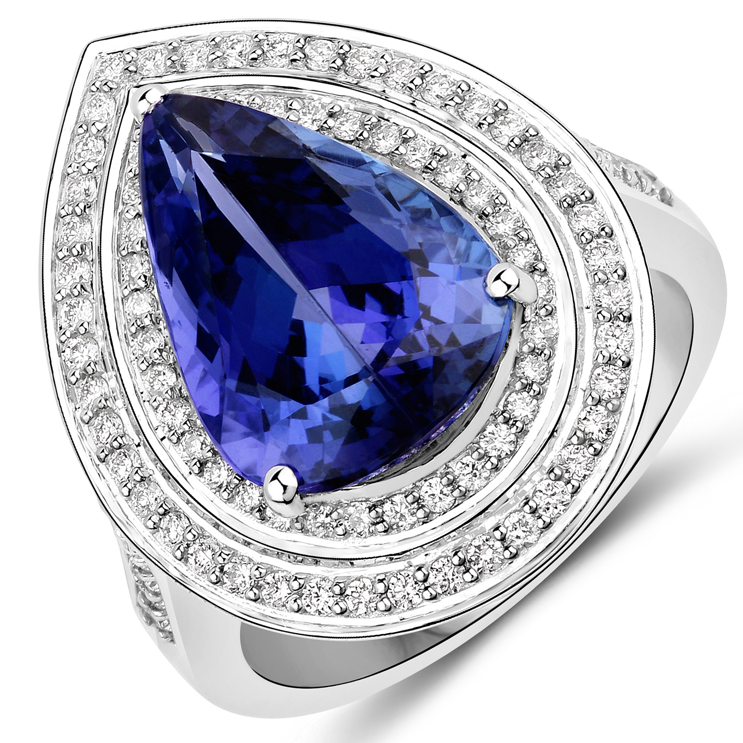 6.94 Carat Genuine Tanzanite and White Diamond 14K White Gold Ring
