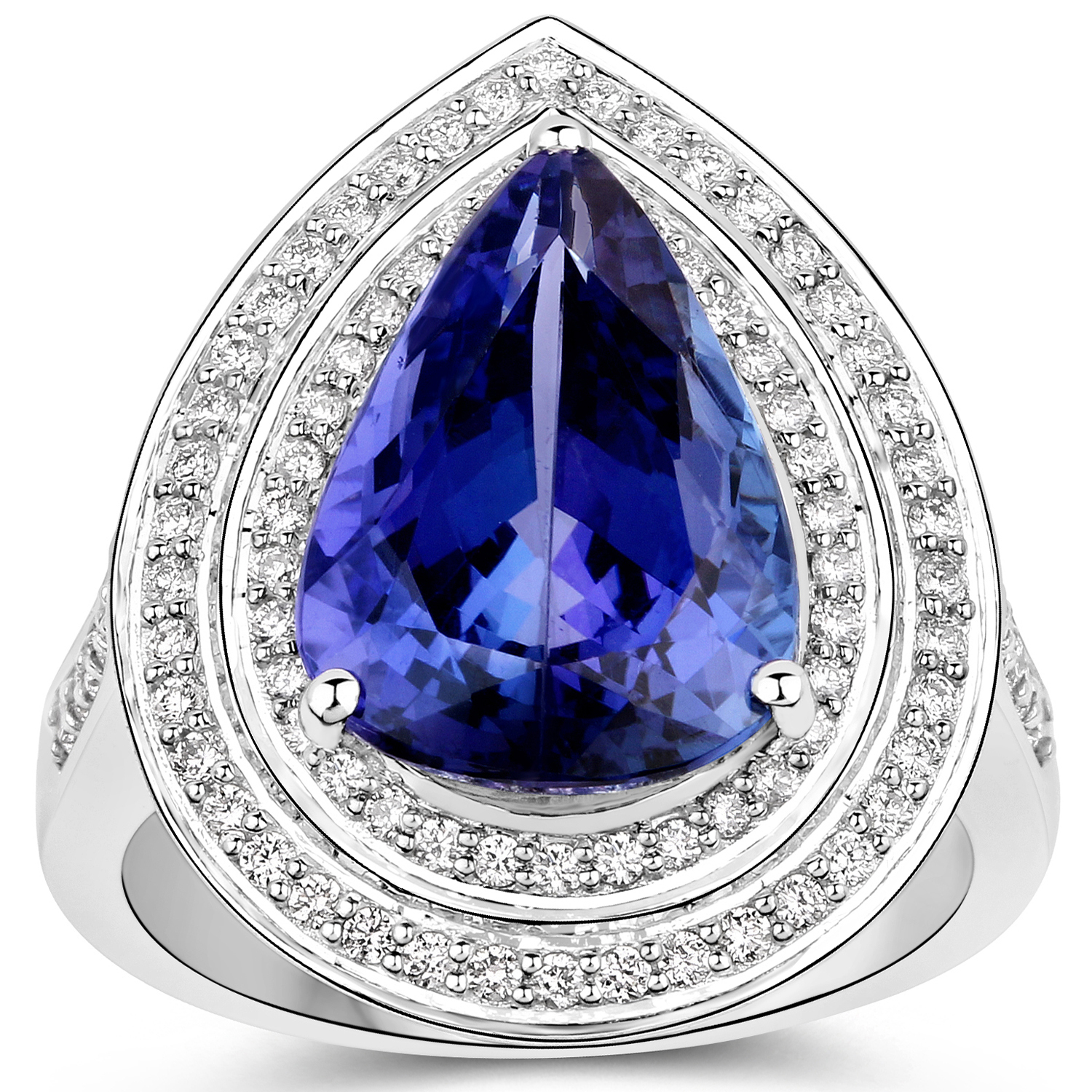 6.94 Carat Genuine Tanzanite and White Diamond 14K White Gold Ring