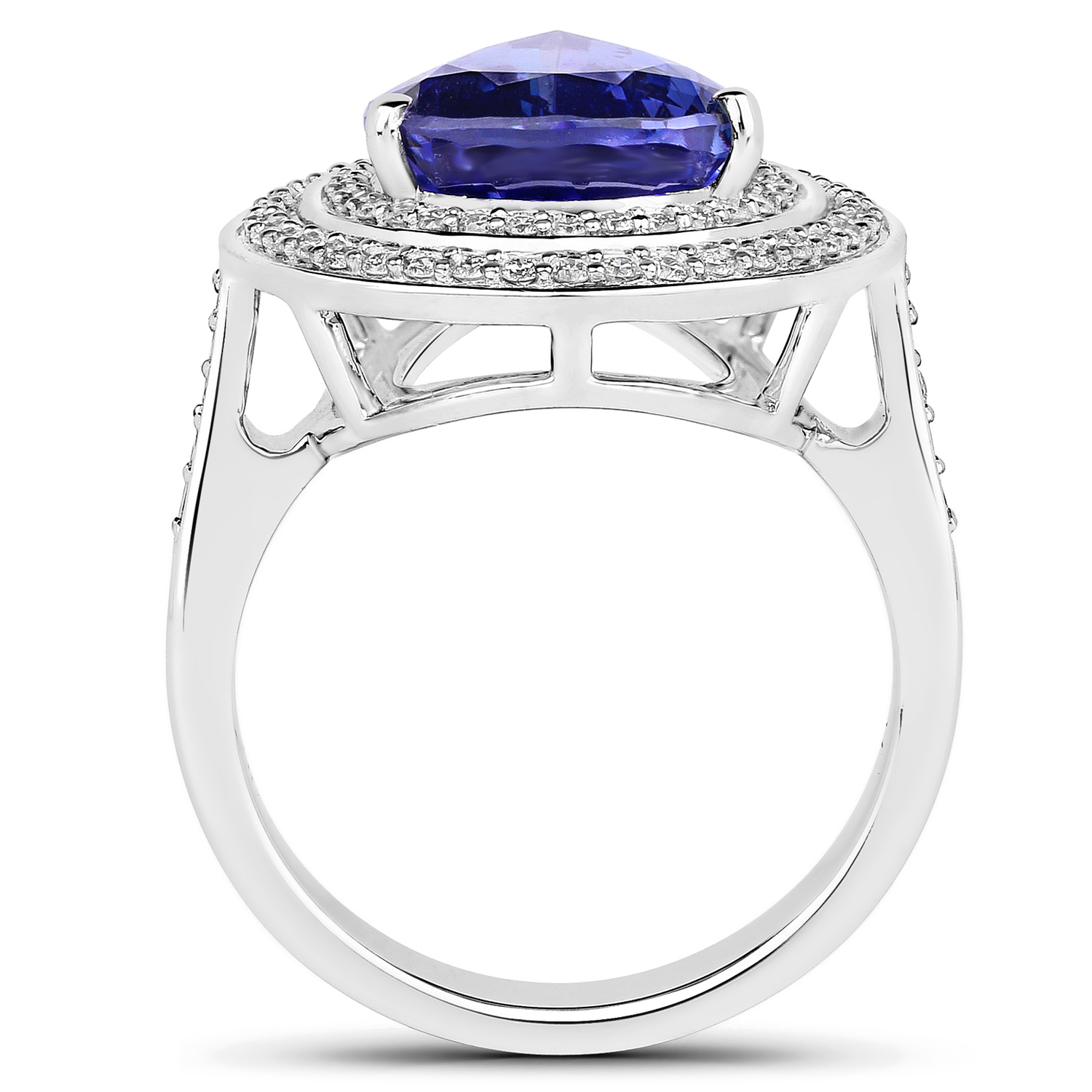 6.94 Carat Genuine Tanzanite and White Diamond 14K White Gold Ring