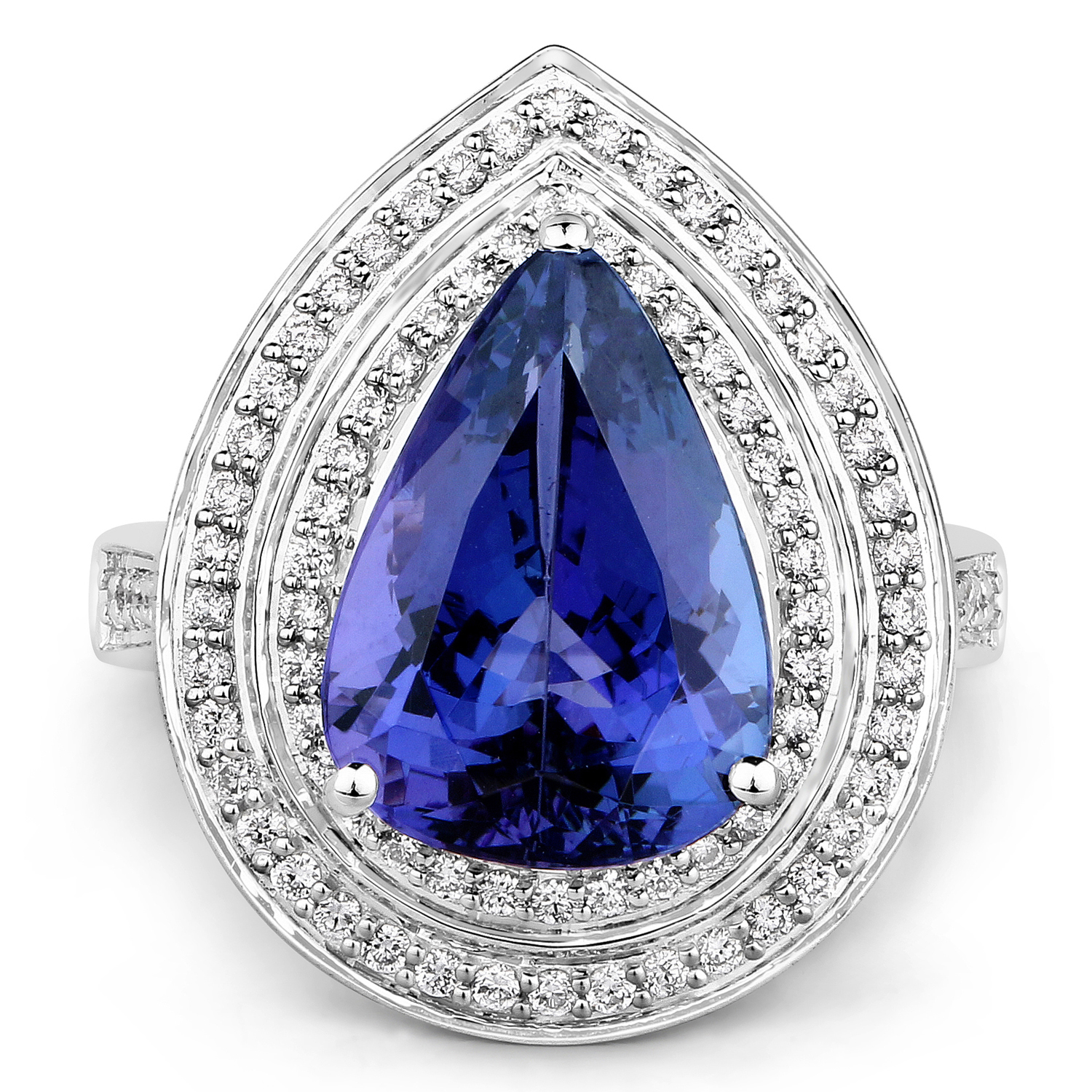 6.94 Carat Genuine Tanzanite and White Diamond 14K White Gold Ring