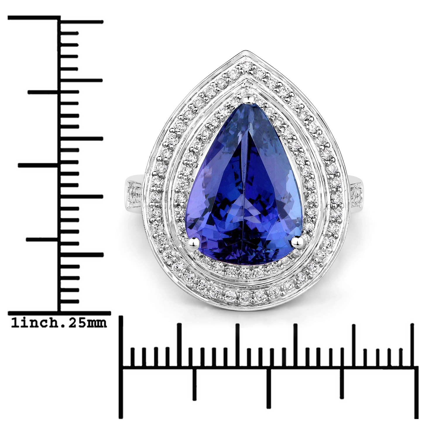 6.94 Carat Genuine Tanzanite and White Diamond 14K White Gold Ring