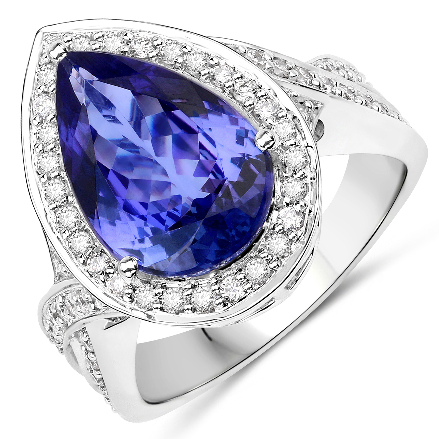 4.51 Carat Genuine Tanzanite and White Diamond 14K White Gold Ring