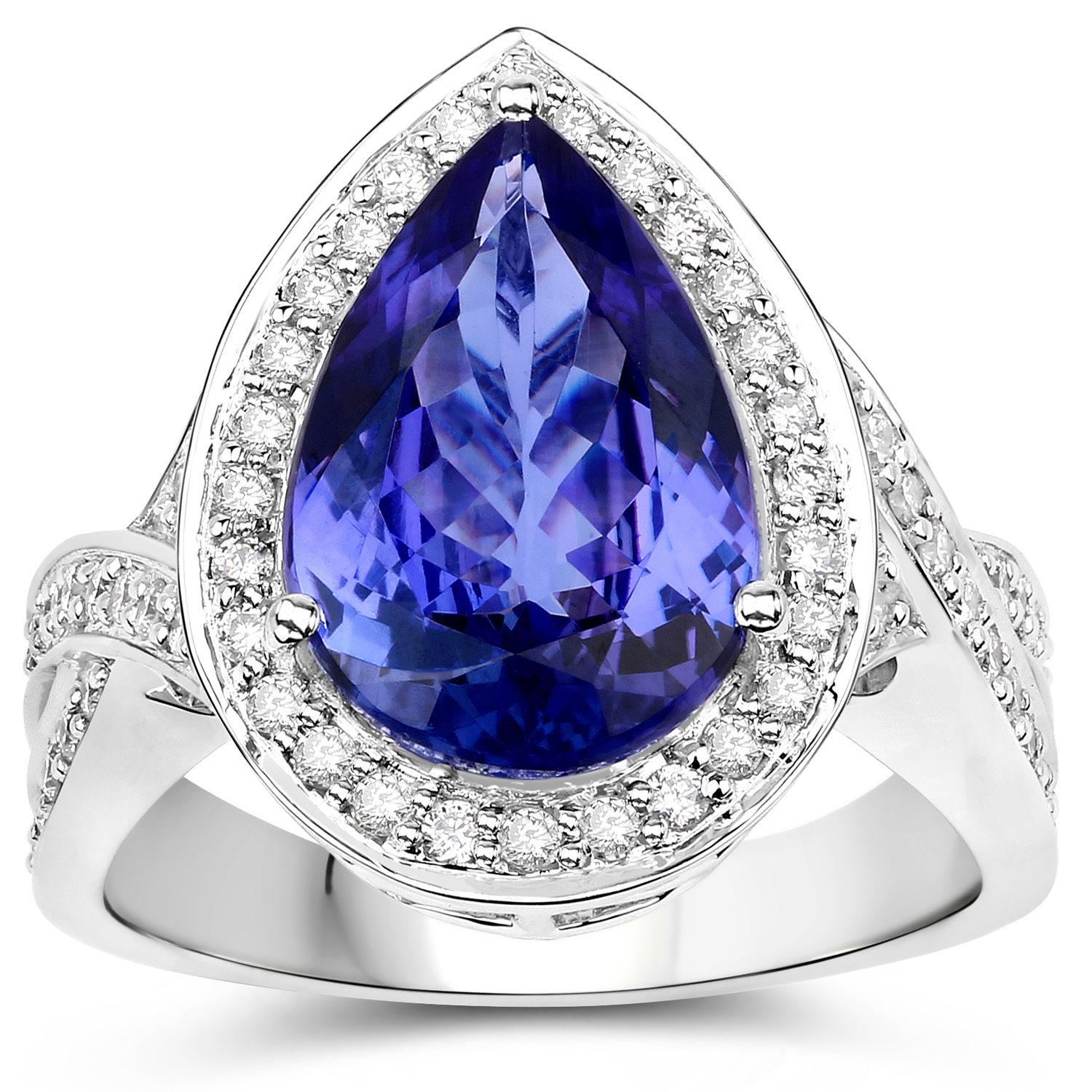 4.51 Carat Genuine Tanzanite and White Diamond 14K White Gold Ring