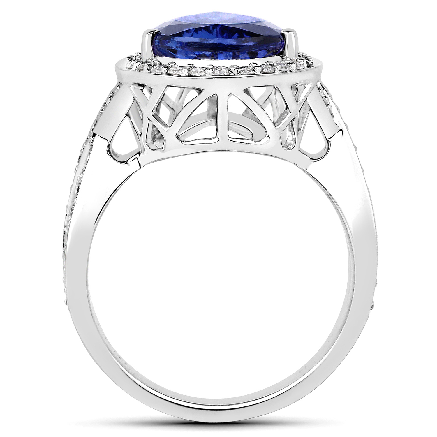 4.51 Carat Genuine Tanzanite and White Diamond 14K White Gold Ring