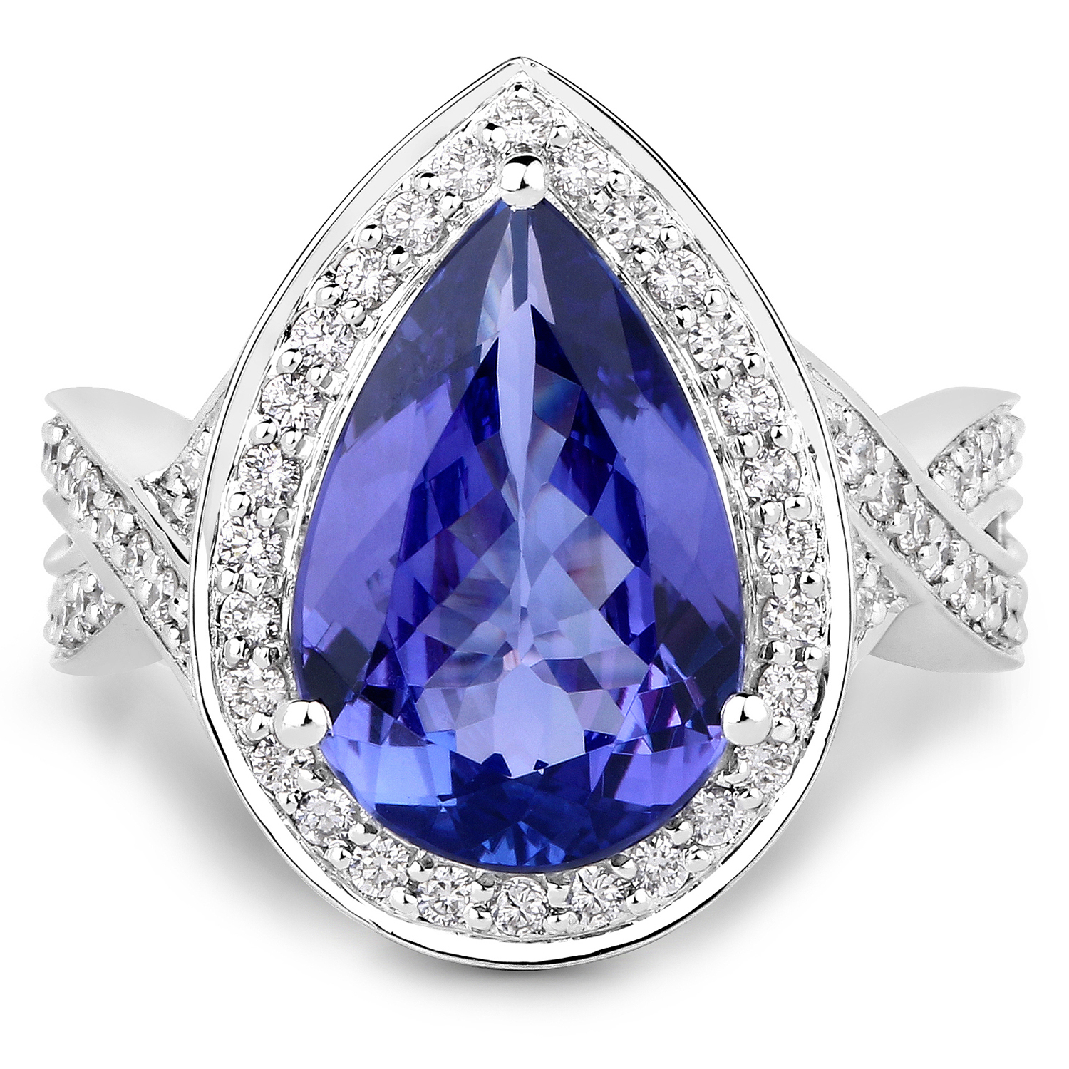 4.51 Carat Genuine Tanzanite and White Diamond 14K White Gold Ring