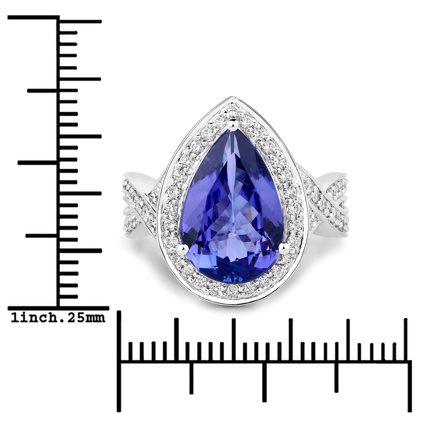 4.51 Carat Genuine Tanzanite and White Diamond 14K White Gold Ring
