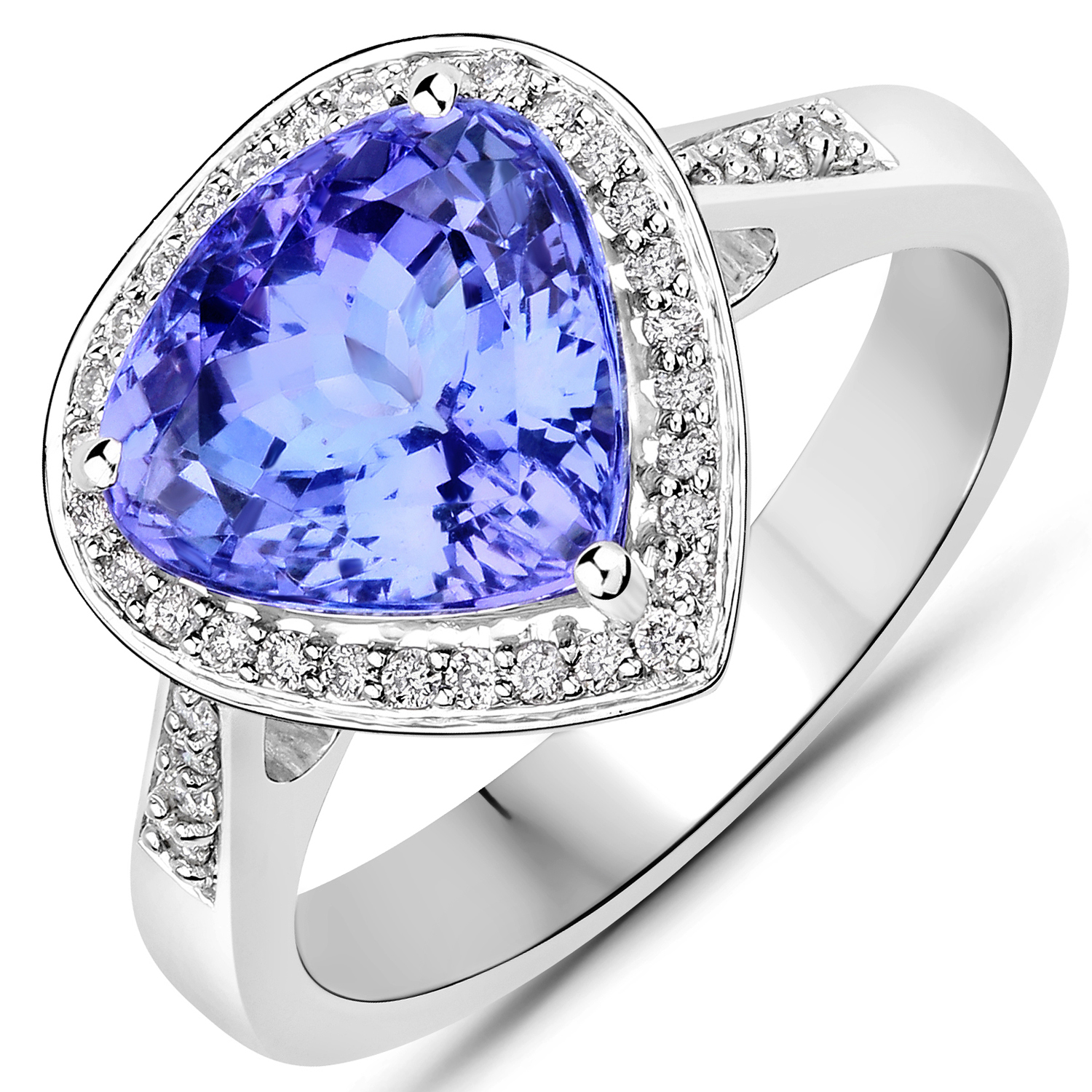 4.99 Carat Genuine Tanzanite and White Diamond 14K White Gold Ring