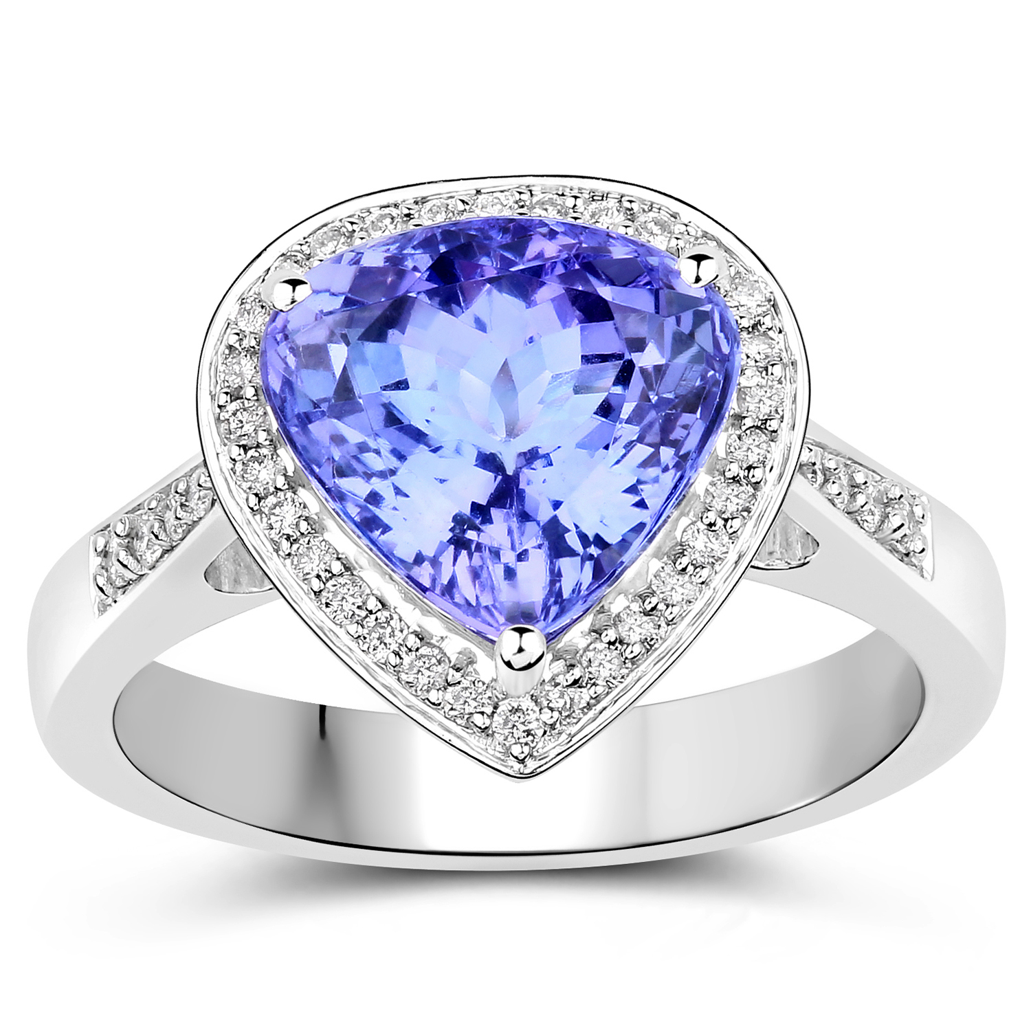 4.99 Carat Genuine Tanzanite and White Diamond 14K White Gold Ring
