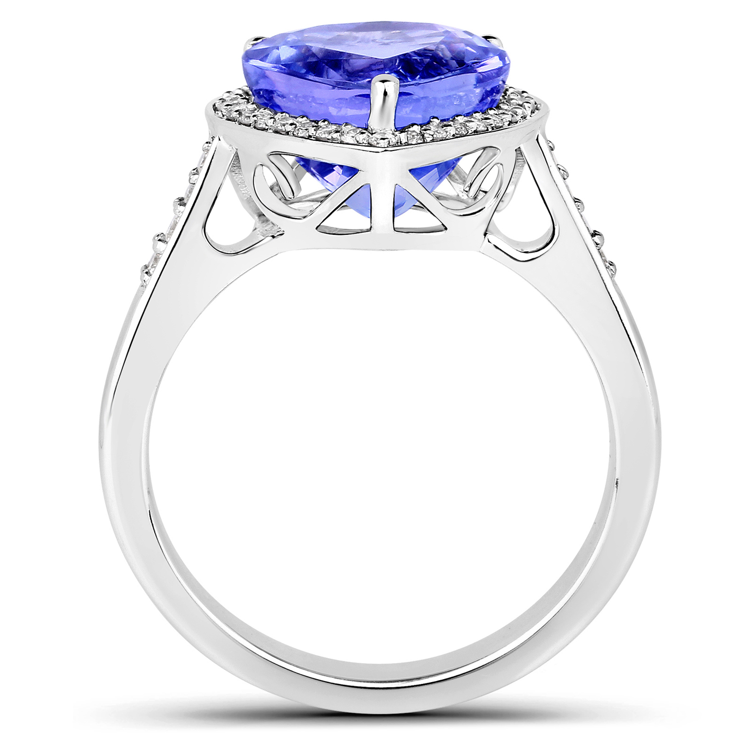 4.99 Carat Genuine Tanzanite and White Diamond 14K White Gold Ring