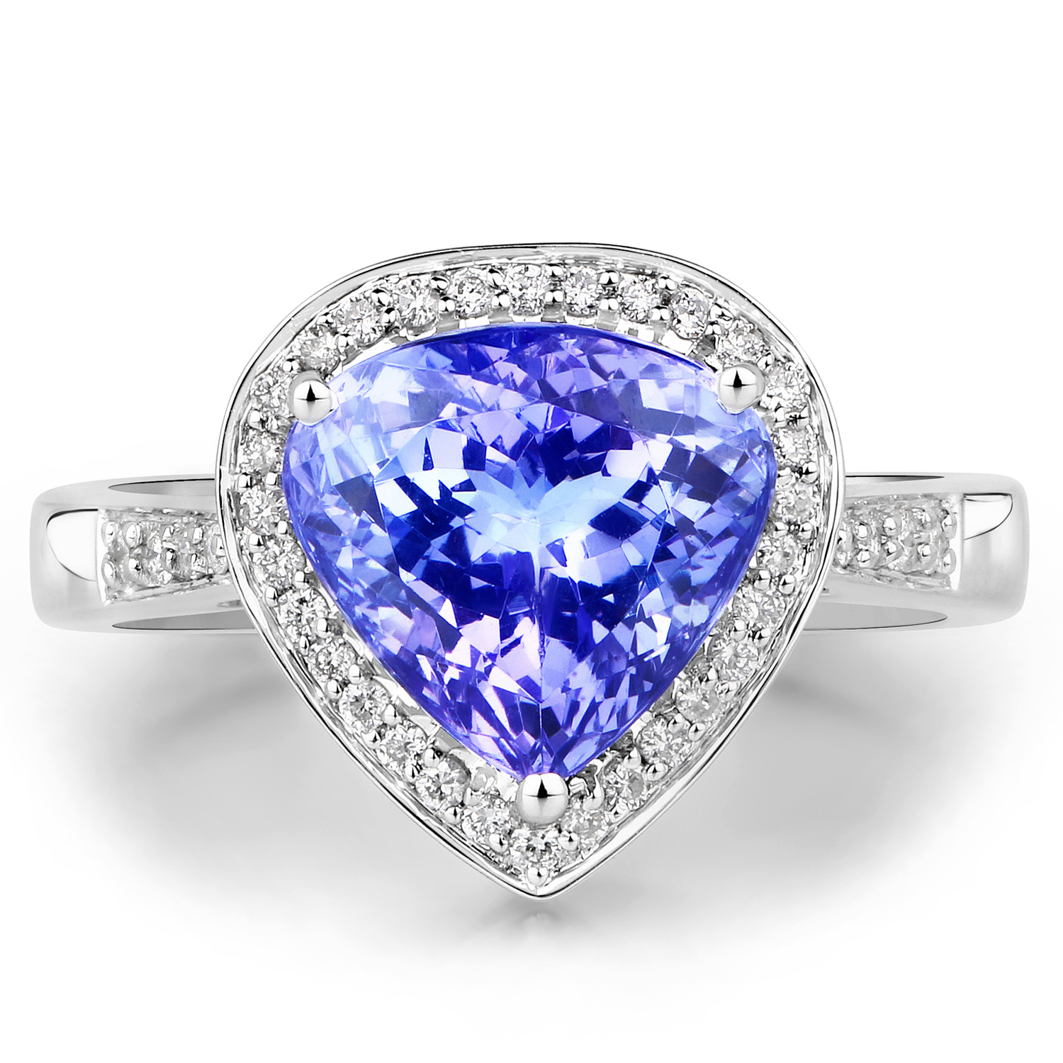 4.99 Carat Genuine Tanzanite and White Diamond 14K White Gold Ring