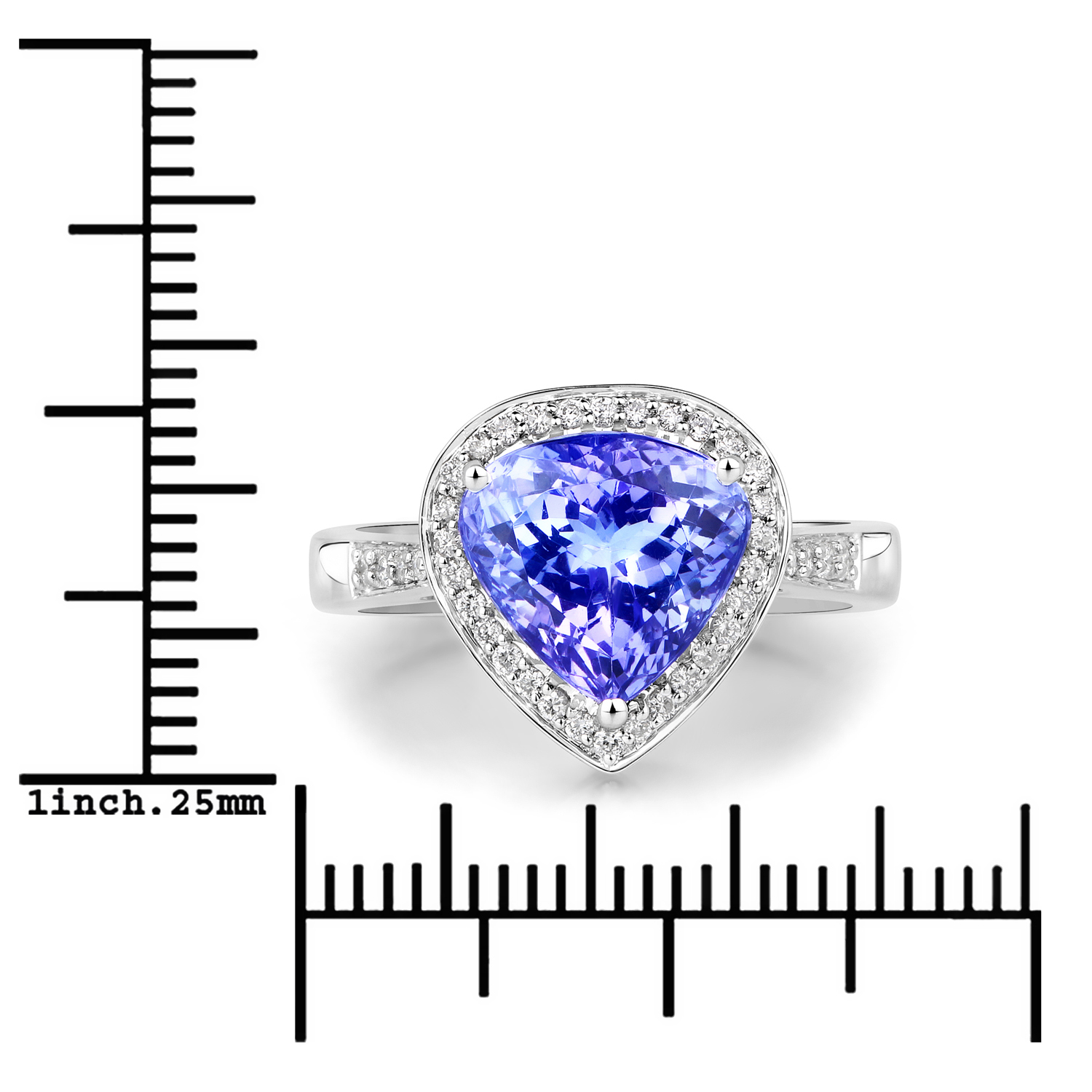 4.99 Carat Genuine Tanzanite and White Diamond 14K White Gold Ring