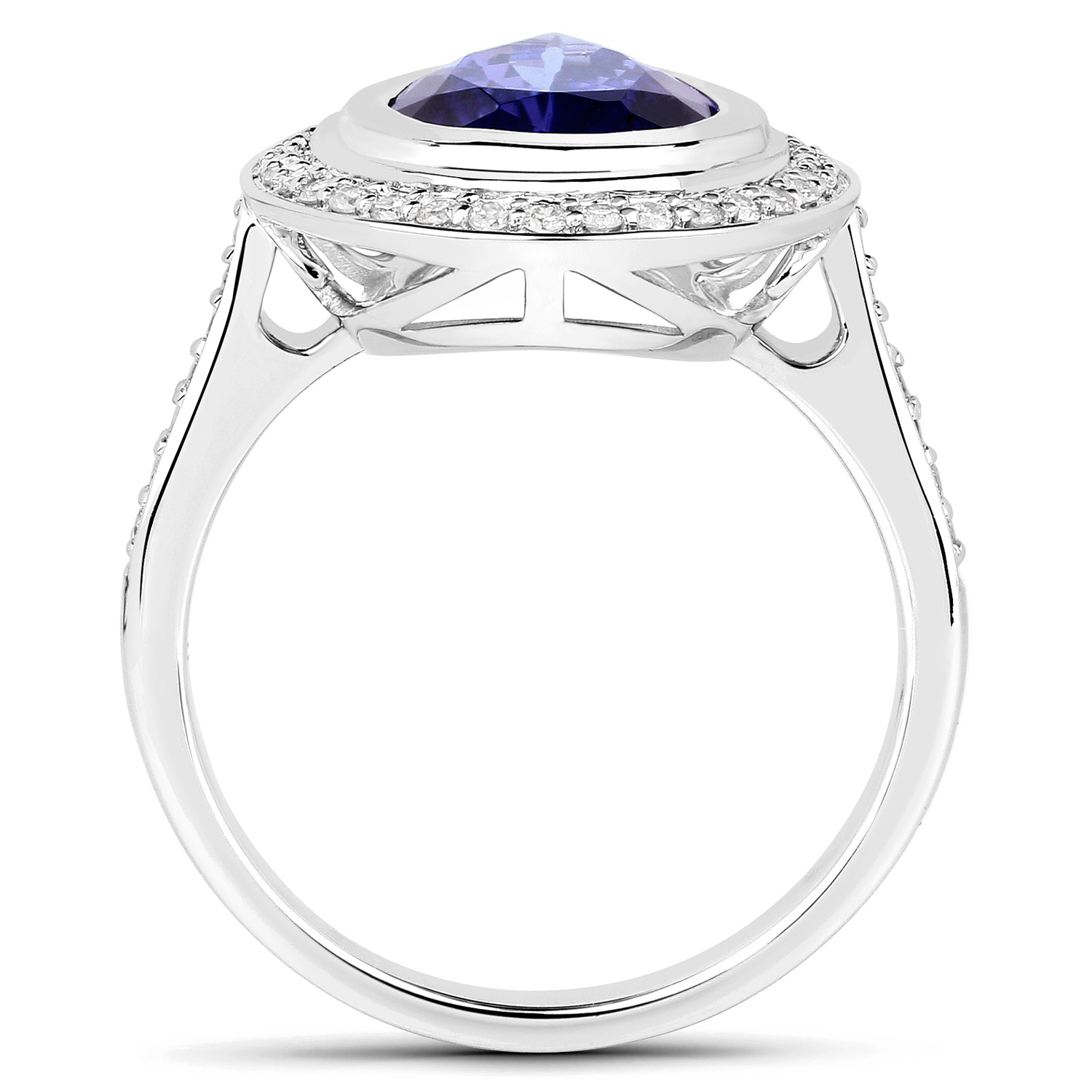 3.90 Carat Genuine Tanzanite and White Diamond 14K White Gold Ring