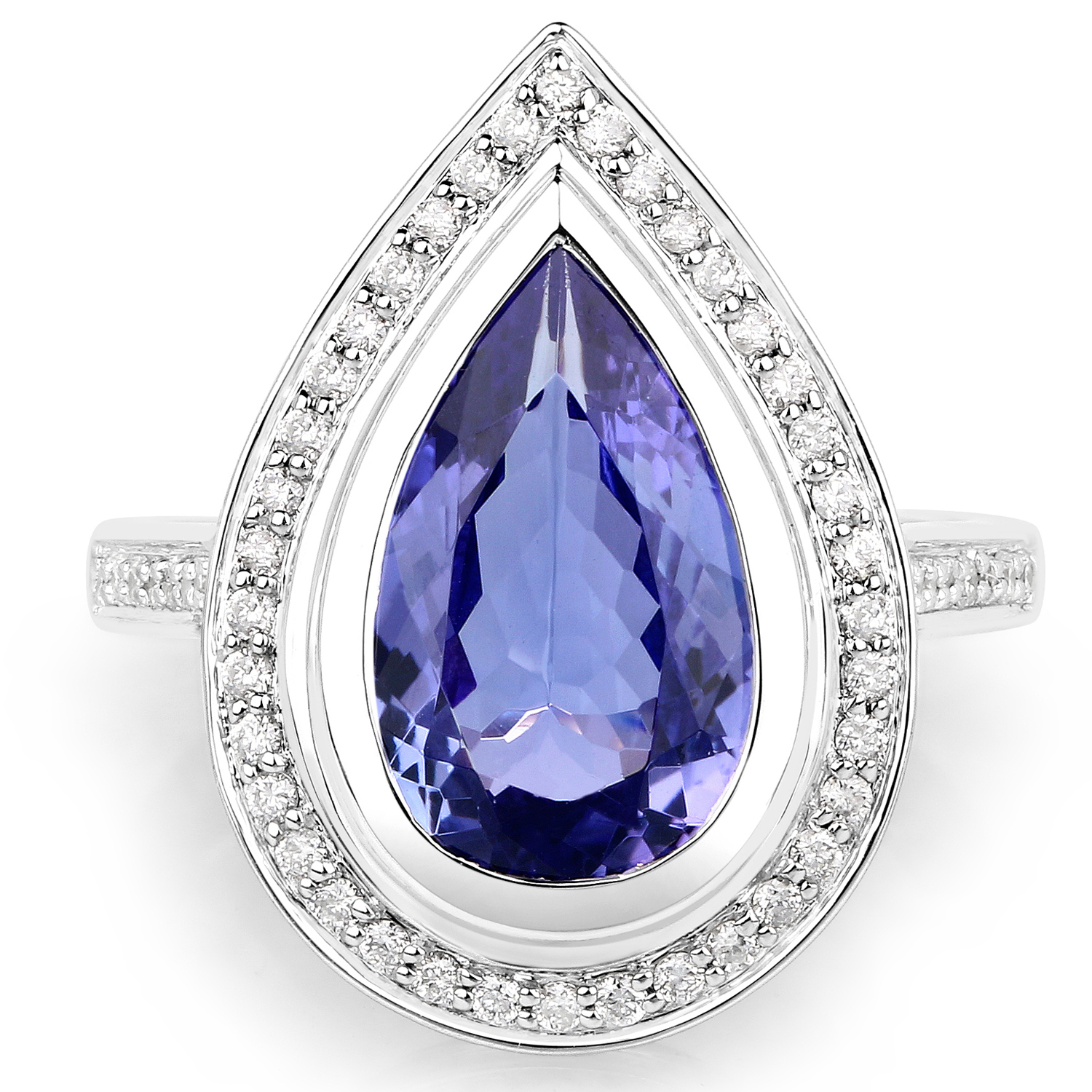 3.90 Carat Genuine Tanzanite and White Diamond 14K White Gold Ring