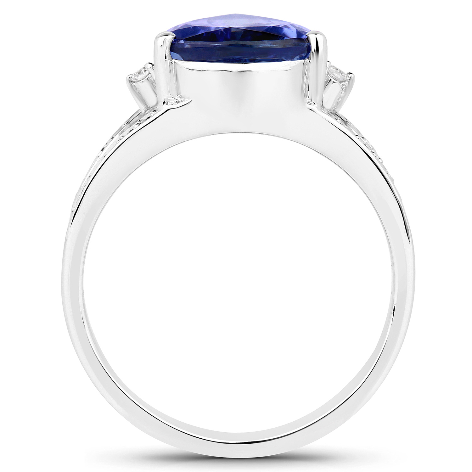 3.95 Carat Genuine Tanzanite and White Diamond 14K White Gold Ring