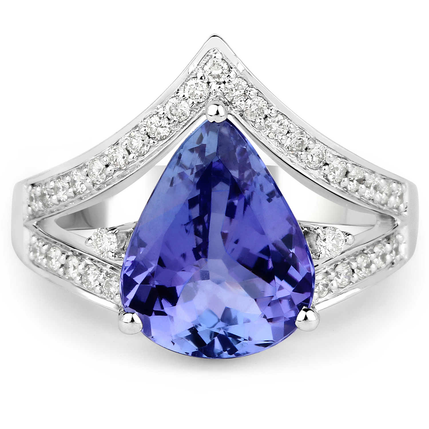 3.95 Carat Genuine Tanzanite and White Diamond 14K White Gold Ring