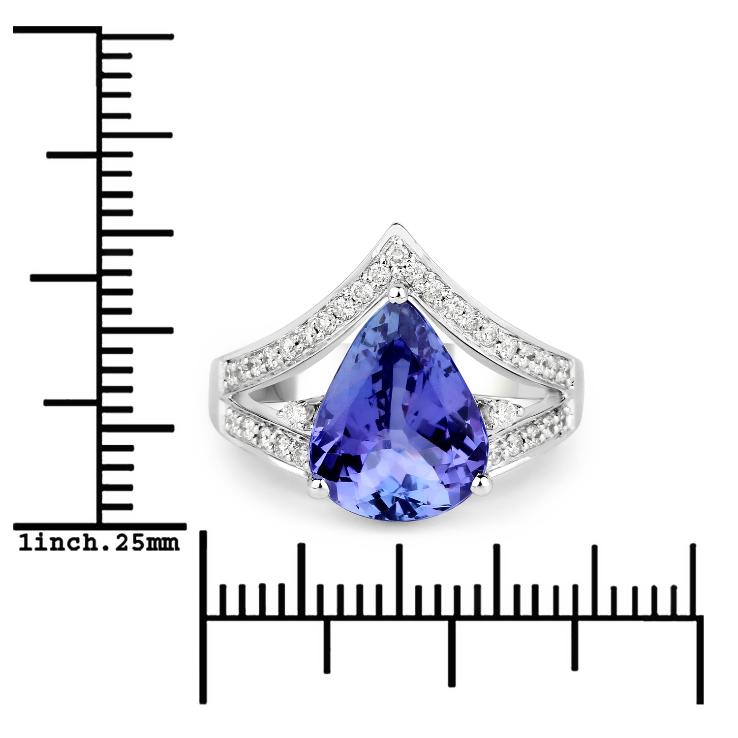 3.95 Carat Genuine Tanzanite and White Diamond 14K White Gold Ring