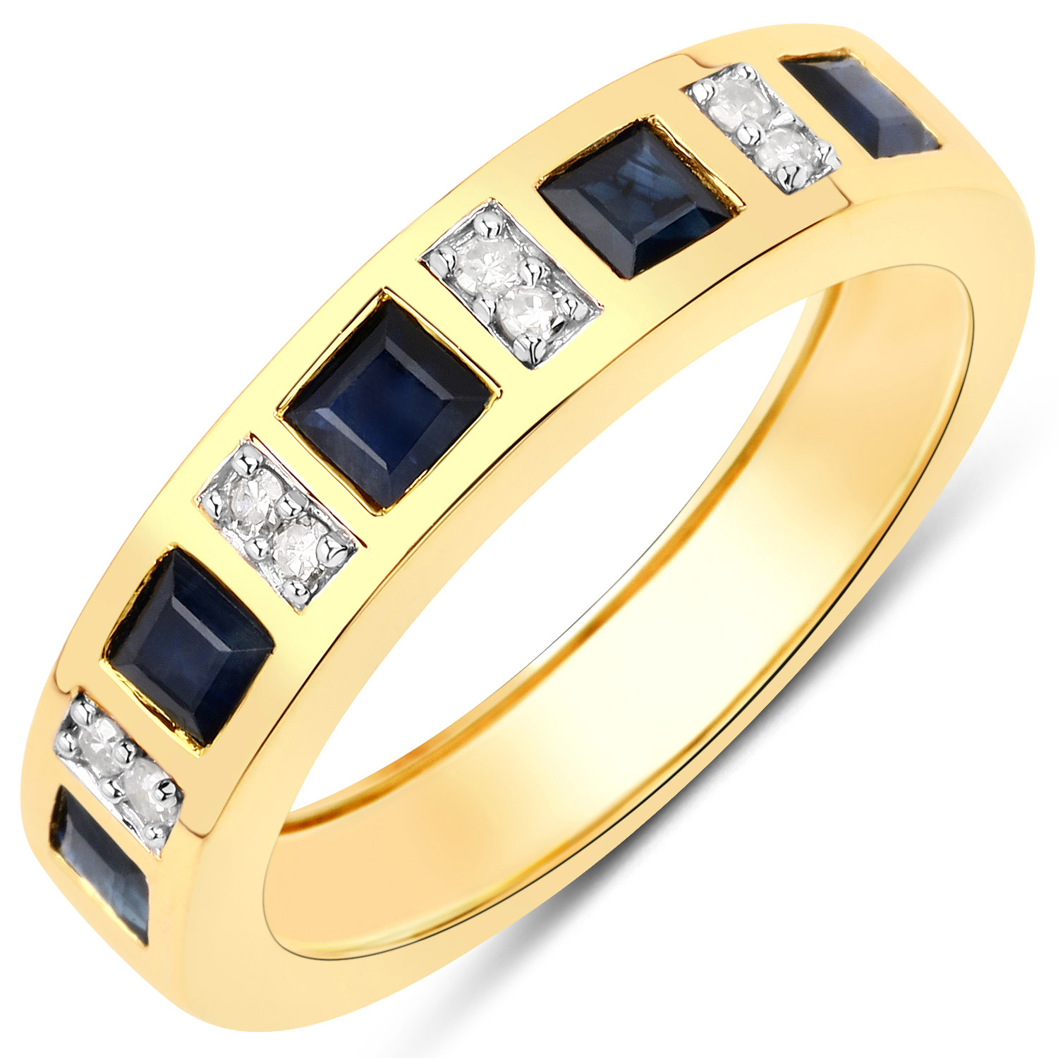 0.97 Carat Genuine Blue Sapphire and White Diamond .925 Sterling Silver Ring