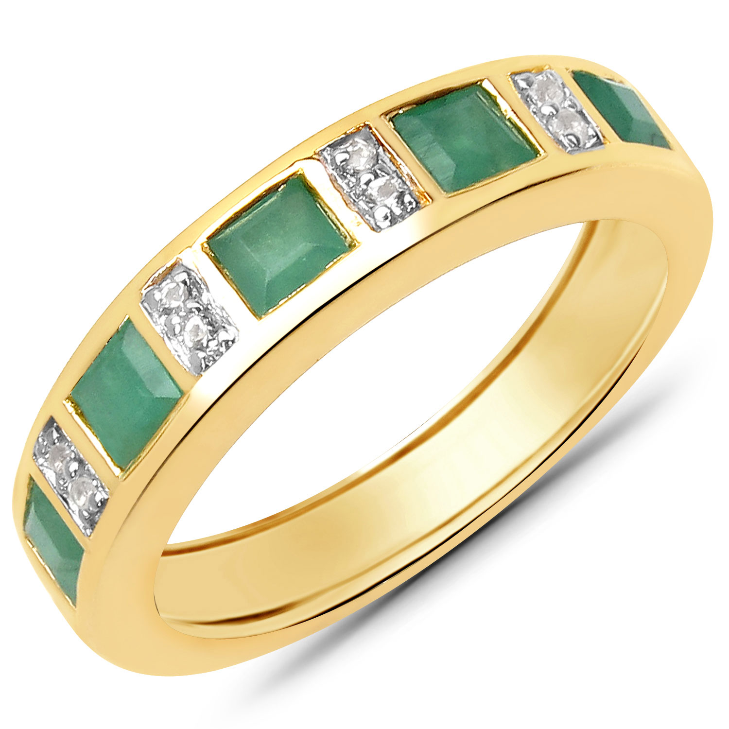 0.83 Carat Genuine Emerald and White Topaz .925 Sterling Silver Ring