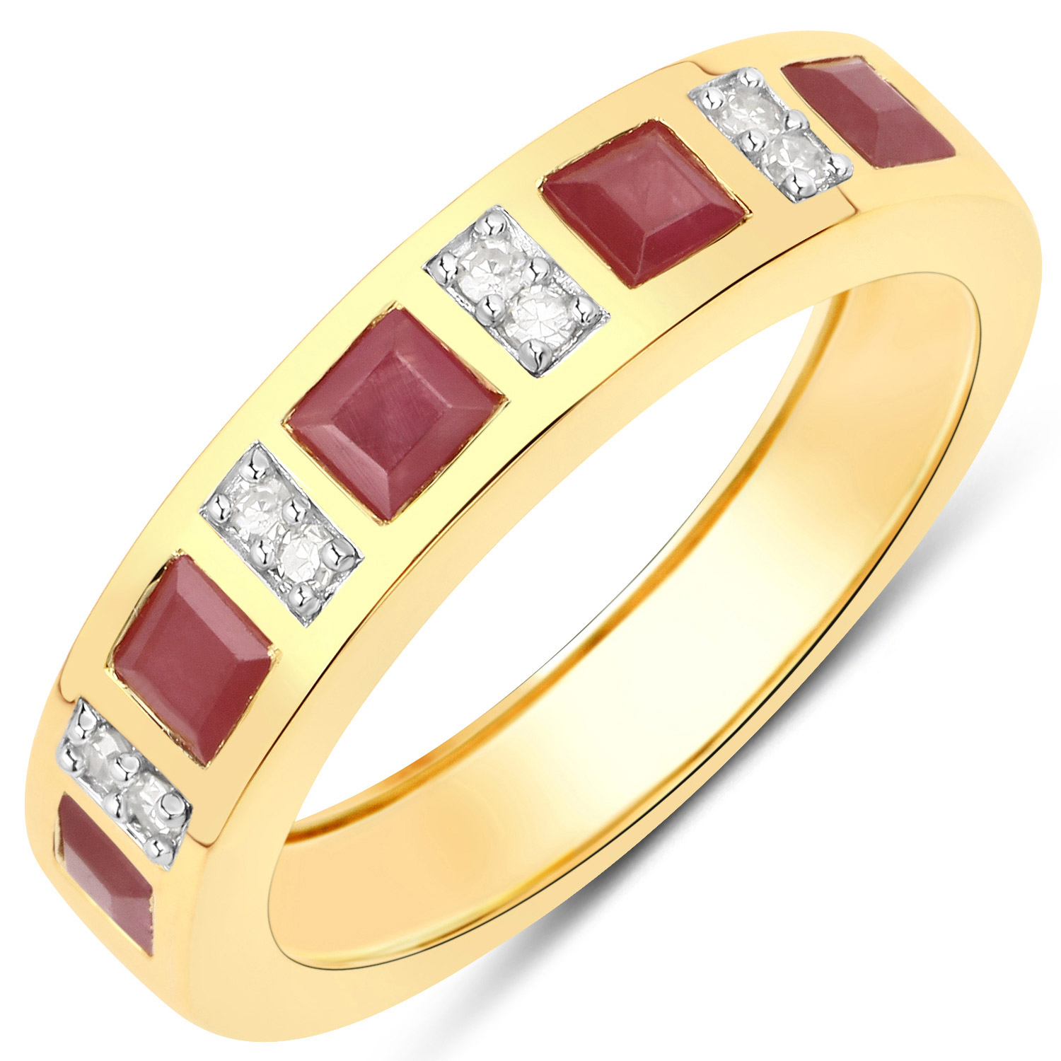 0.97 Carat Genuine Ruby and White Diamond .925 Sterling Silver Ring