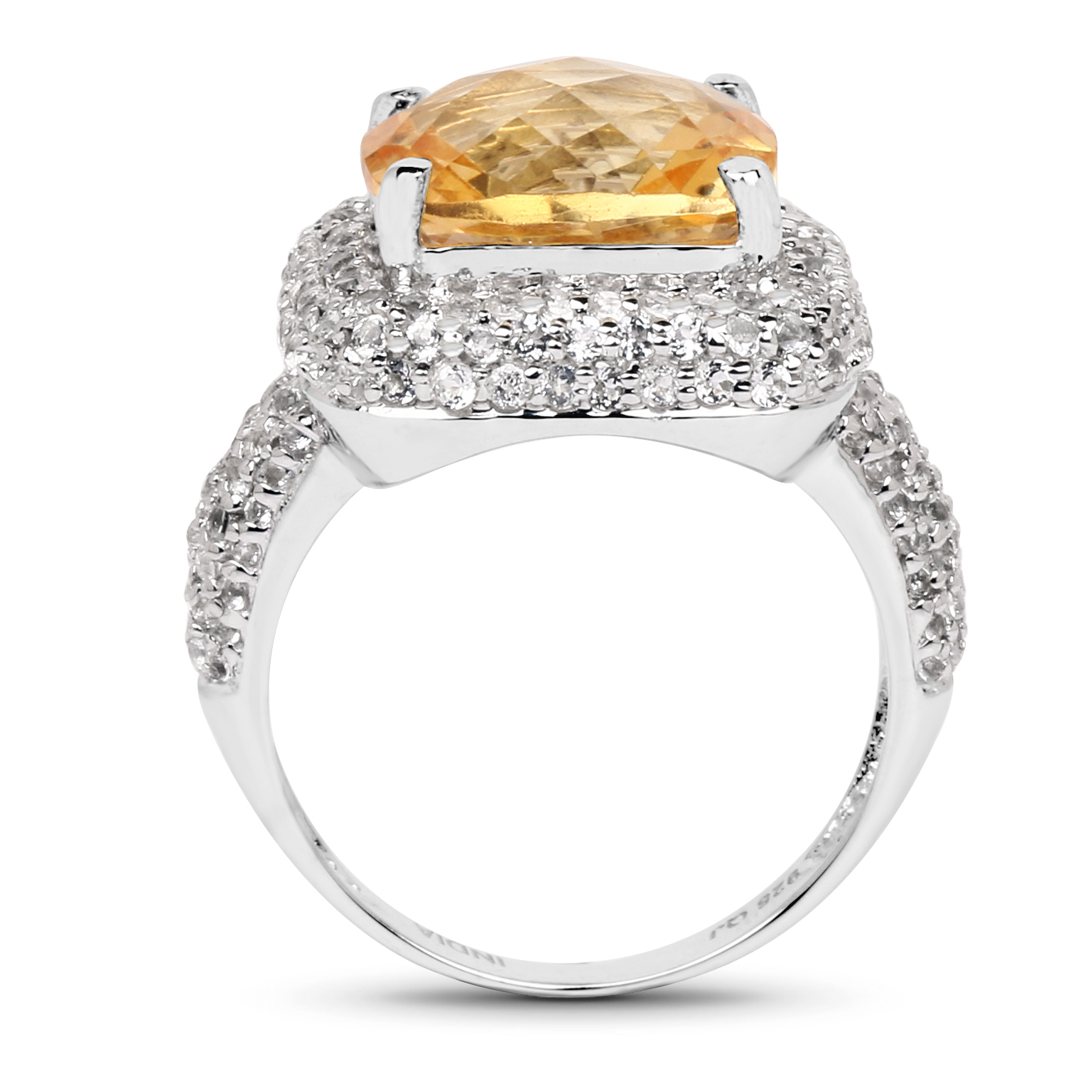 7.95 Carat Genuine Citrine and White Topaz .925 Sterling Silver Ring