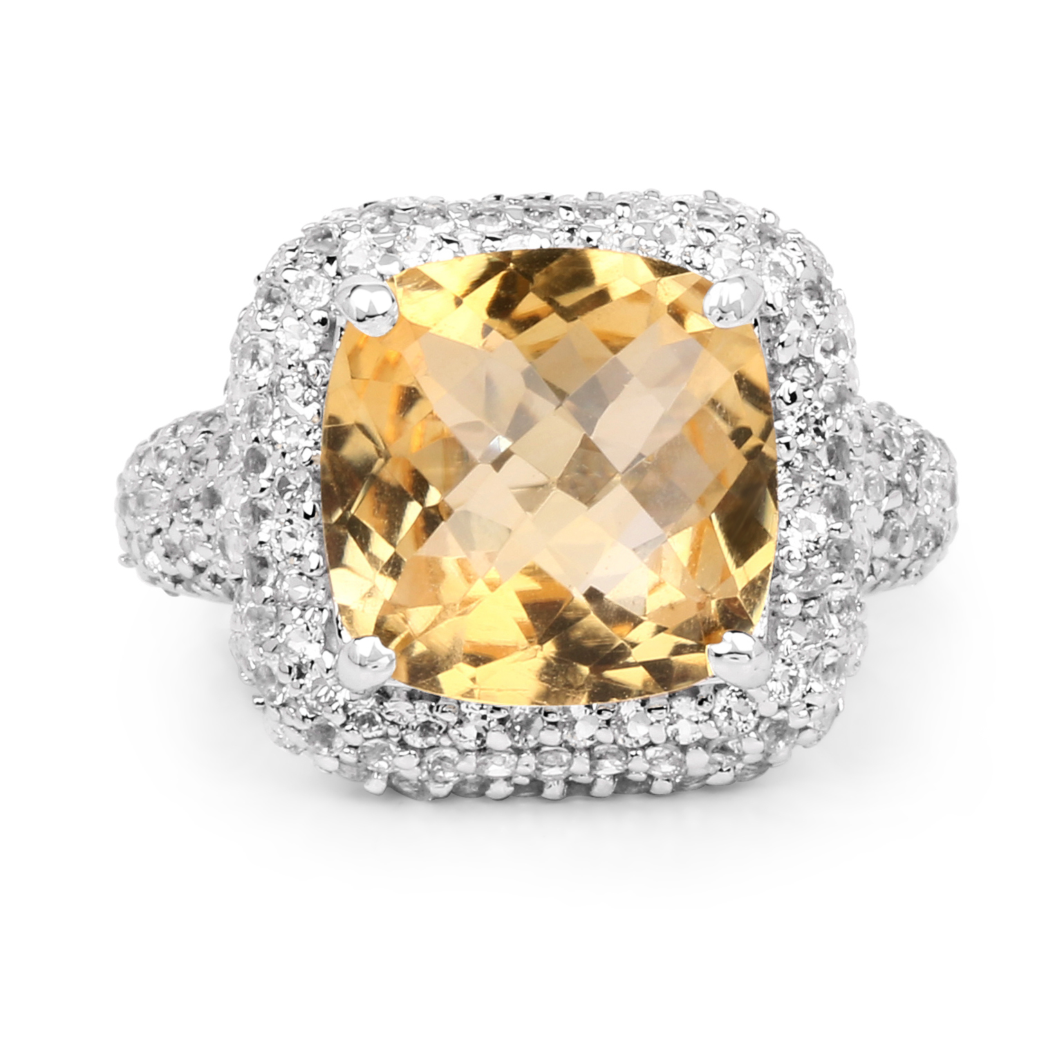7.95 Carat Genuine Citrine and White Topaz .925 Sterling Silver Ring