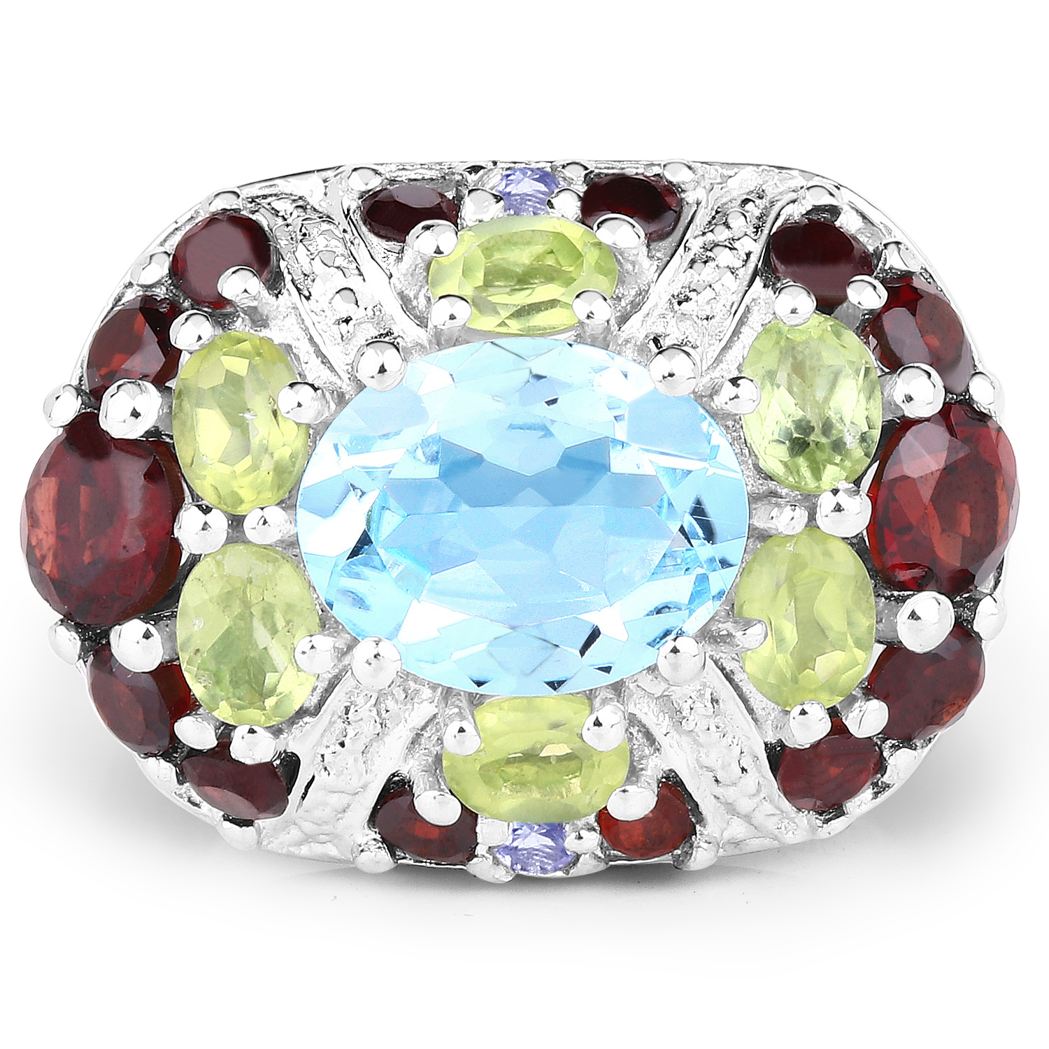 5.43 Carat Genuine Multi Stone .925 Sterling Silver Ring