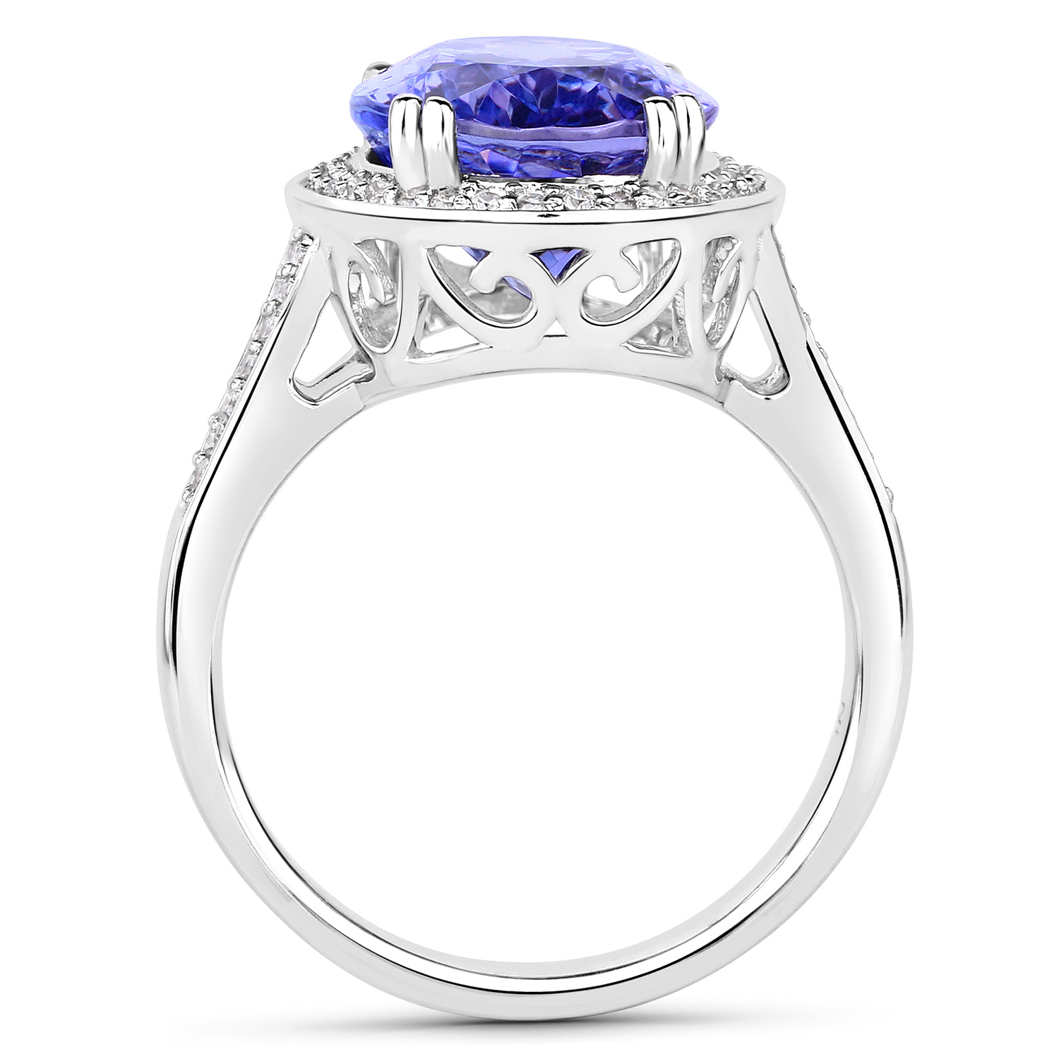7.55 Carat Genuine Tanzanite and White Diamond 14K White Gold Ring