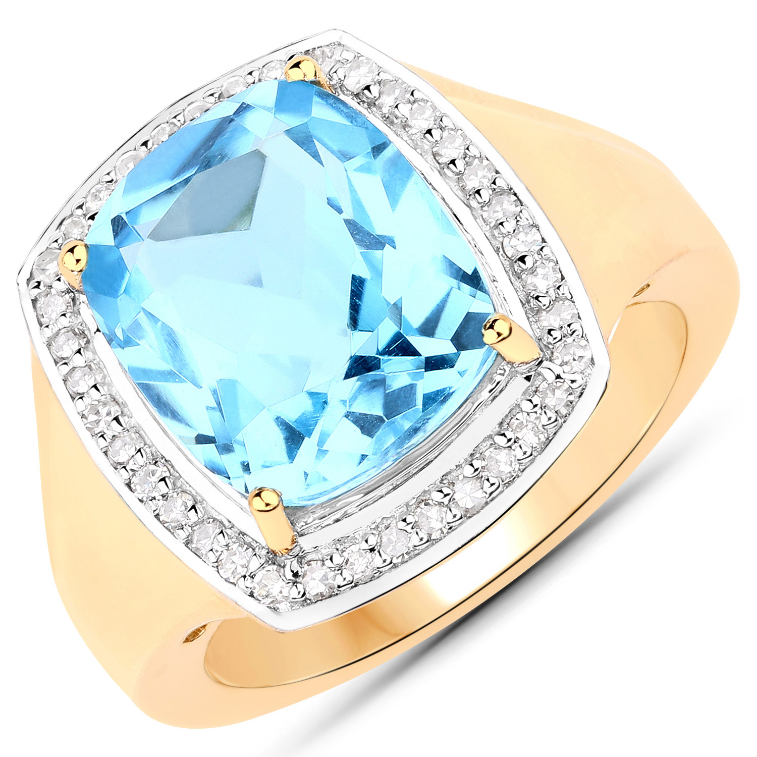 4.95 Carat Genuine Blue Topaz and White Diamond .925 Sterling Silver Ring