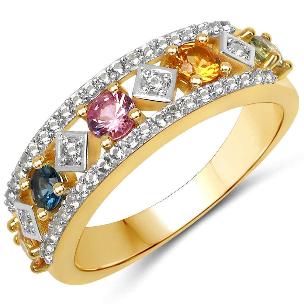 0.87 Carat Genuine Multi Sapphire .925 Sterling Silver Ring