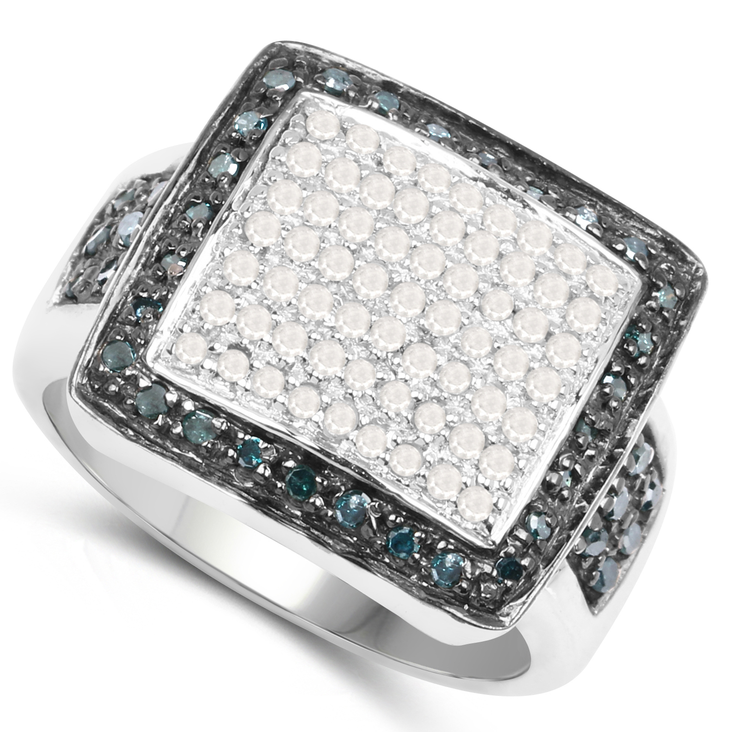 0.61 Carat Genuine Blue Diamond and White Diamond .925 Sterling Silver Ring