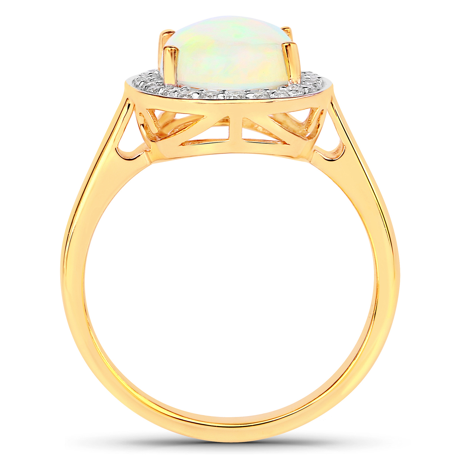 2.44 Carat Genuine Ethiopian Opal and White Diamond 14K Yellow Gold Ring