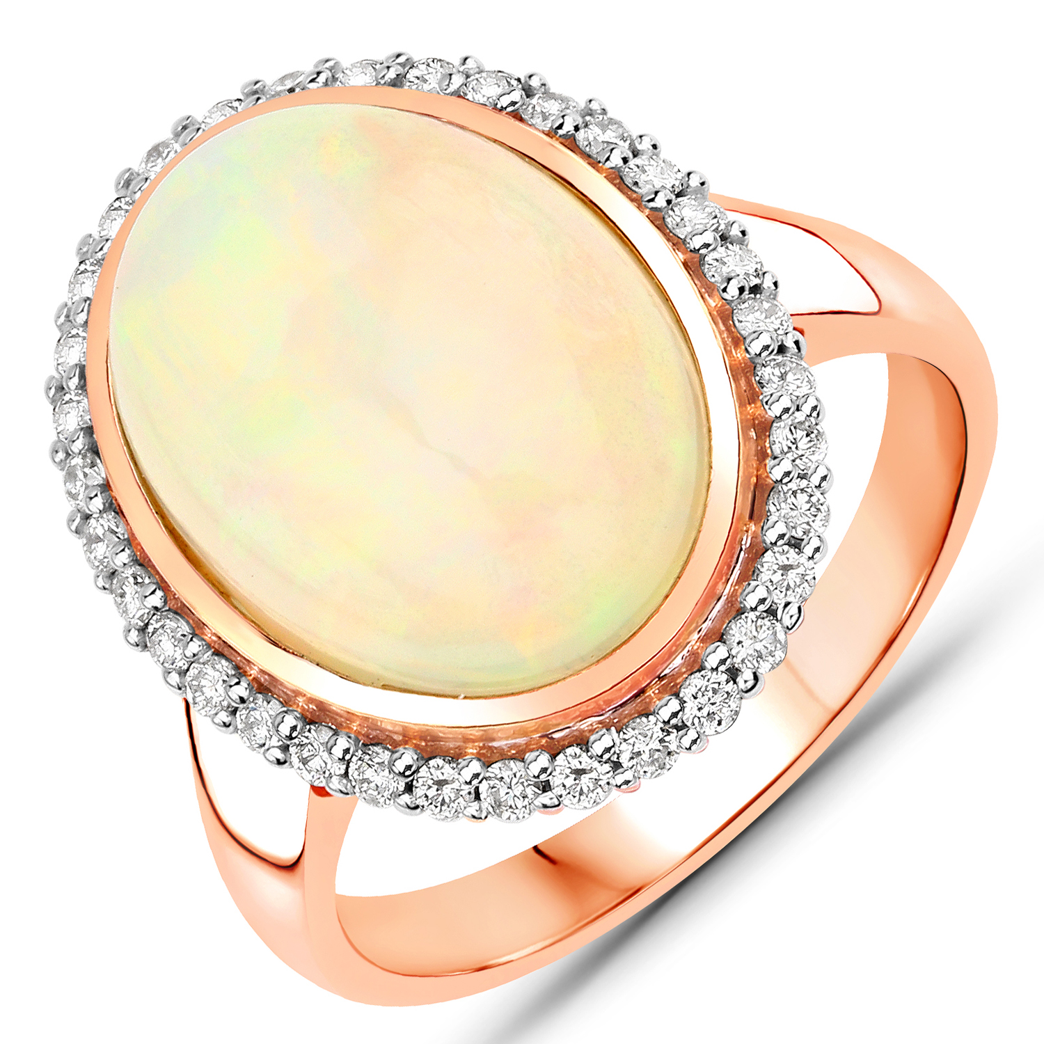 5.08 Carat Genuine Ethiopian Opal and White Diamond 14K Rose Gold Ring