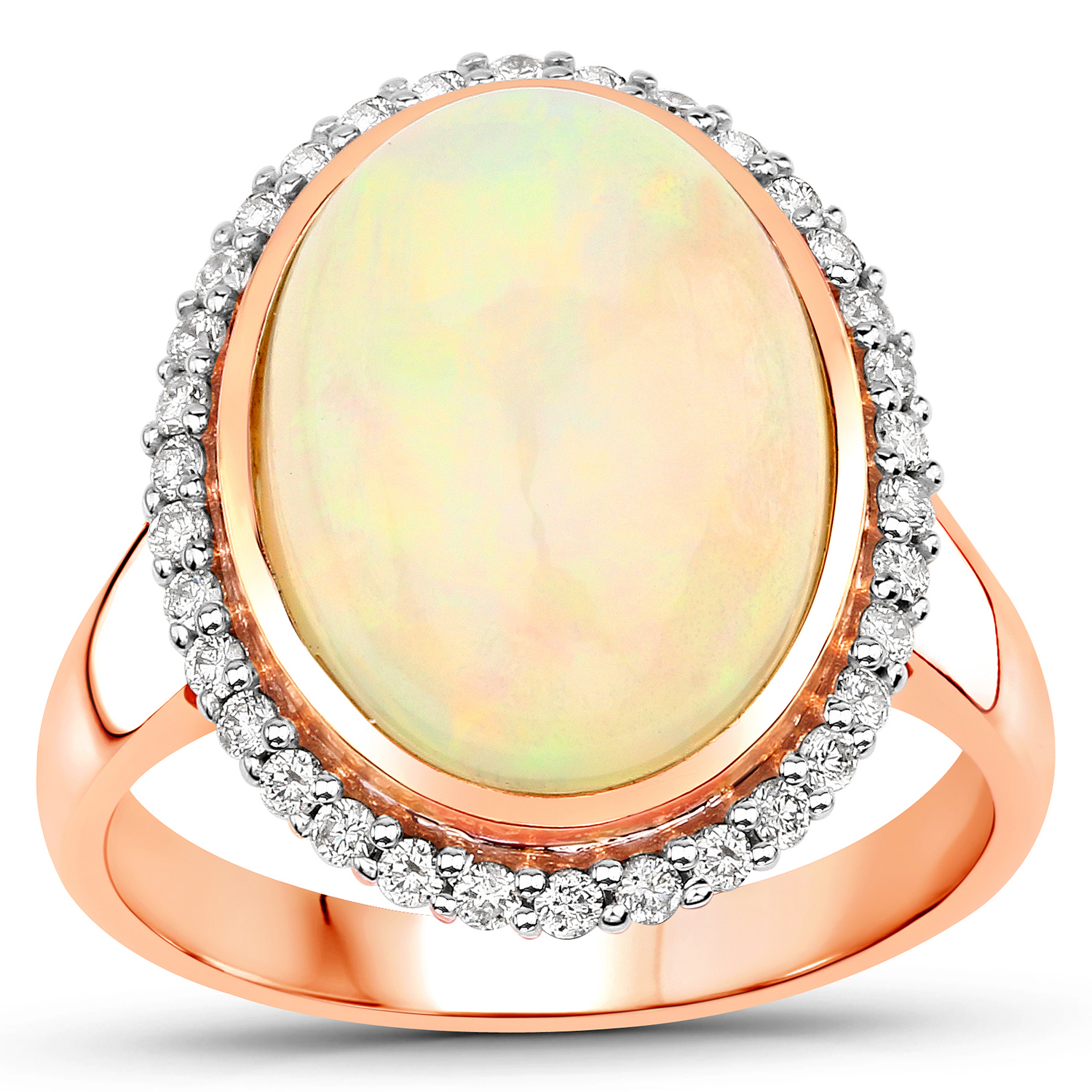5.08 Carat Genuine Ethiopian Opal and White Diamond 14K Rose Gold Ring