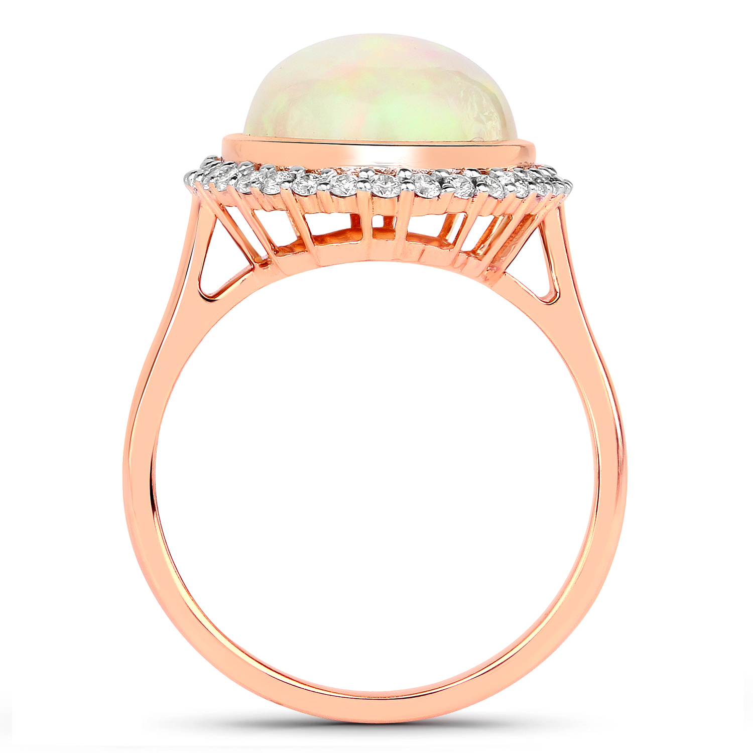 5.08 Carat Genuine Ethiopian Opal and White Diamond 14K Rose Gold Ring