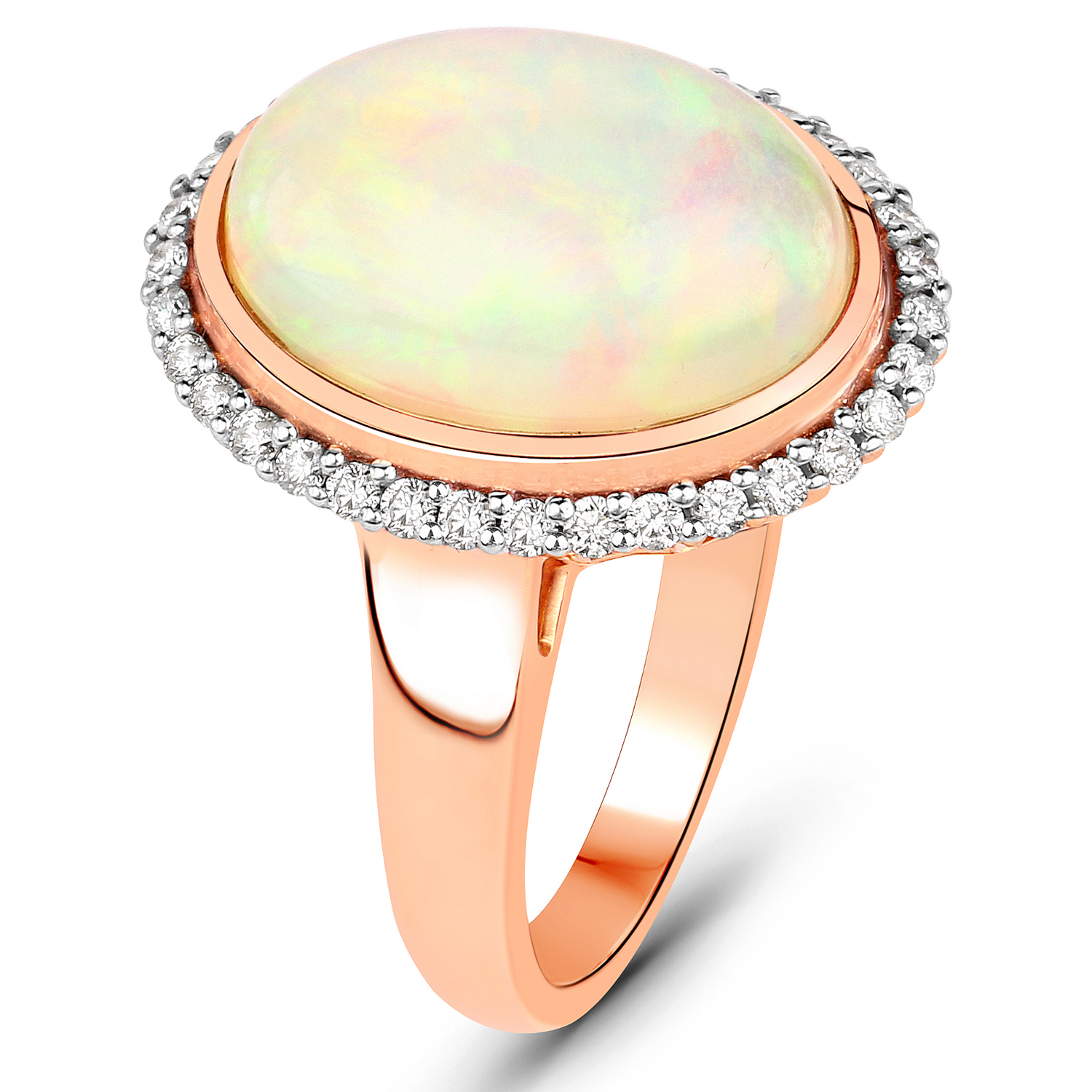 5.08 Carat Genuine Ethiopian Opal and White Diamond 14K Rose Gold Ring