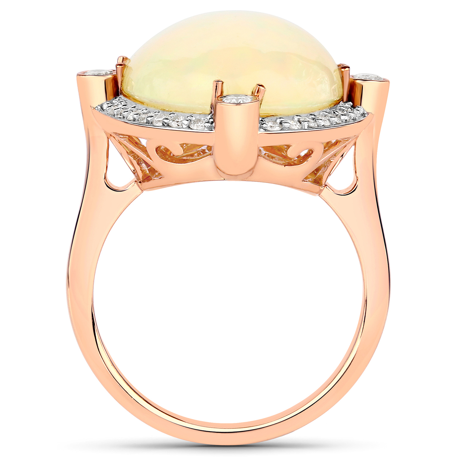 8.68 Carat Genuine Ethiopian Opal and White Diamond 14K Rose Gold Ring