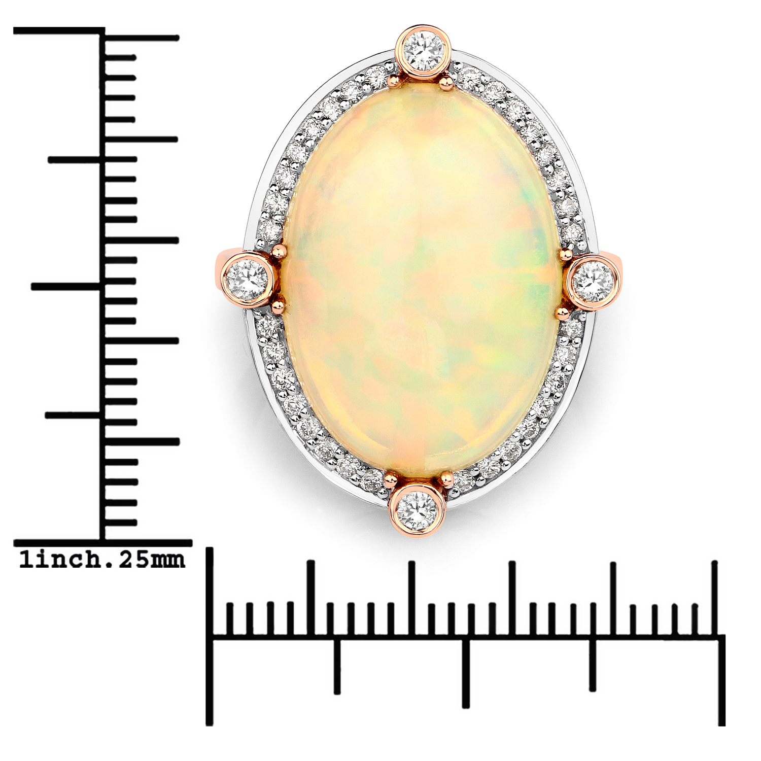 8.68 Carat Genuine Ethiopian Opal and White Diamond 14K Rose Gold Ring